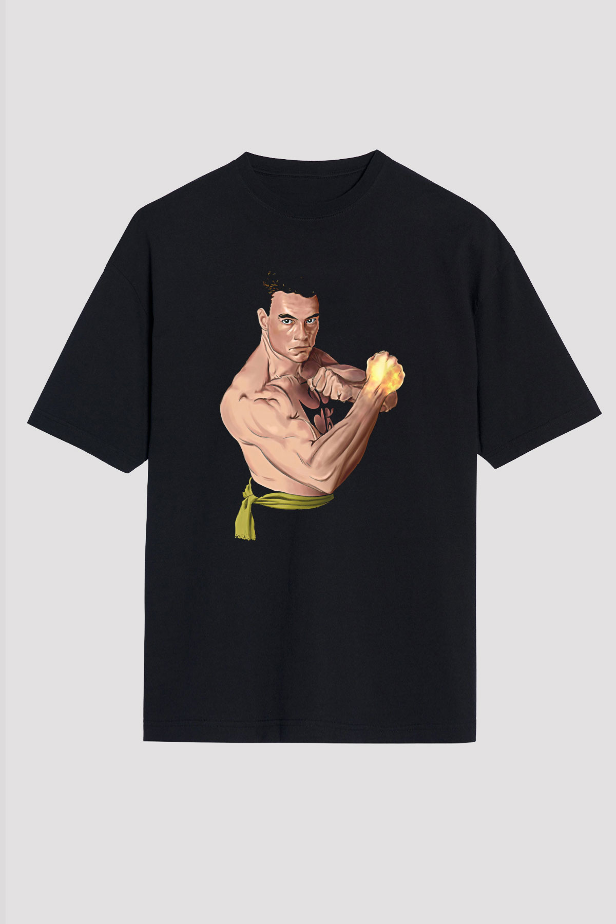 Van Damme James Baskılı Unisex Siyah Oversize Tişört - Tshirt