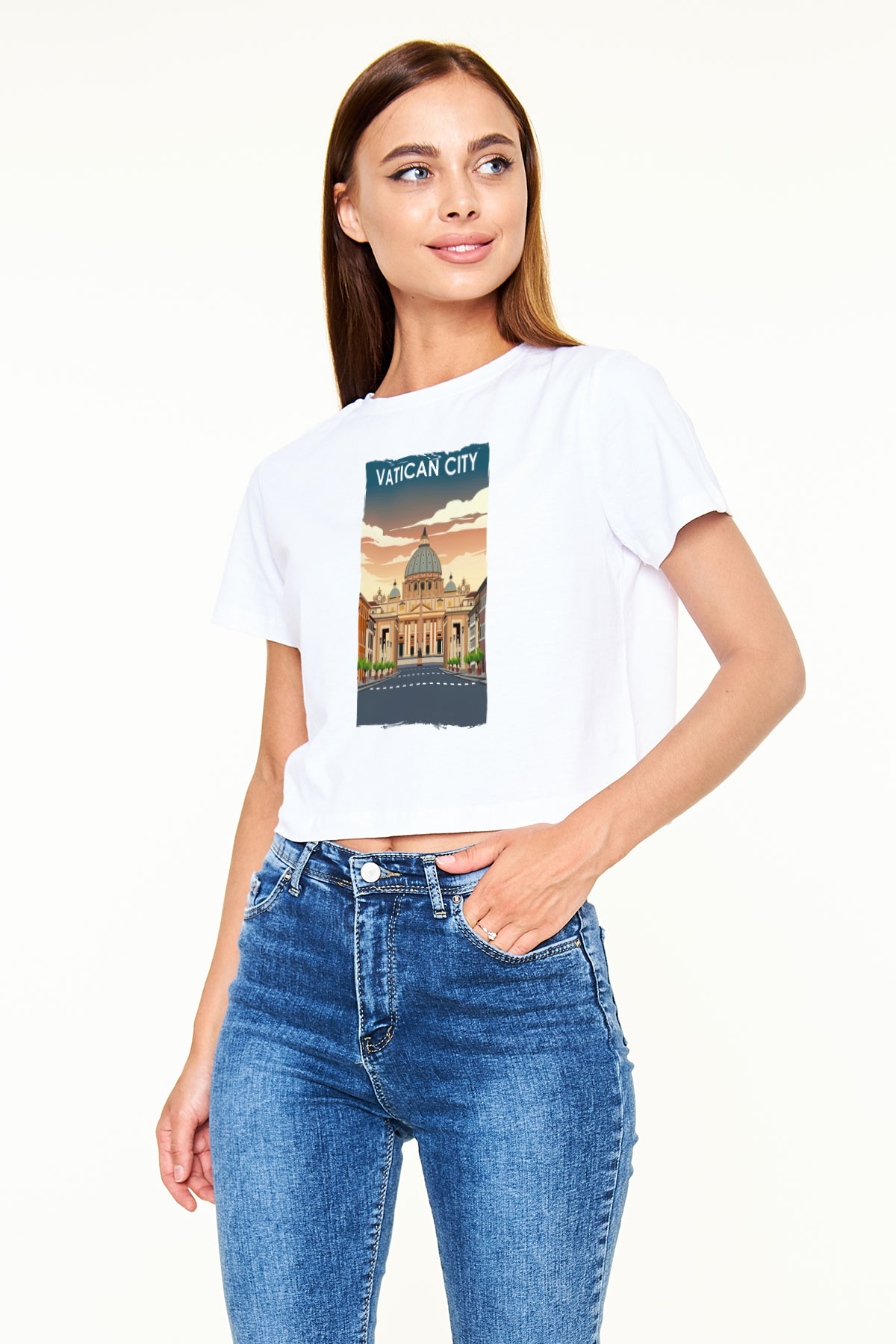 Vatikan Beyaz  Crop Top Tişört