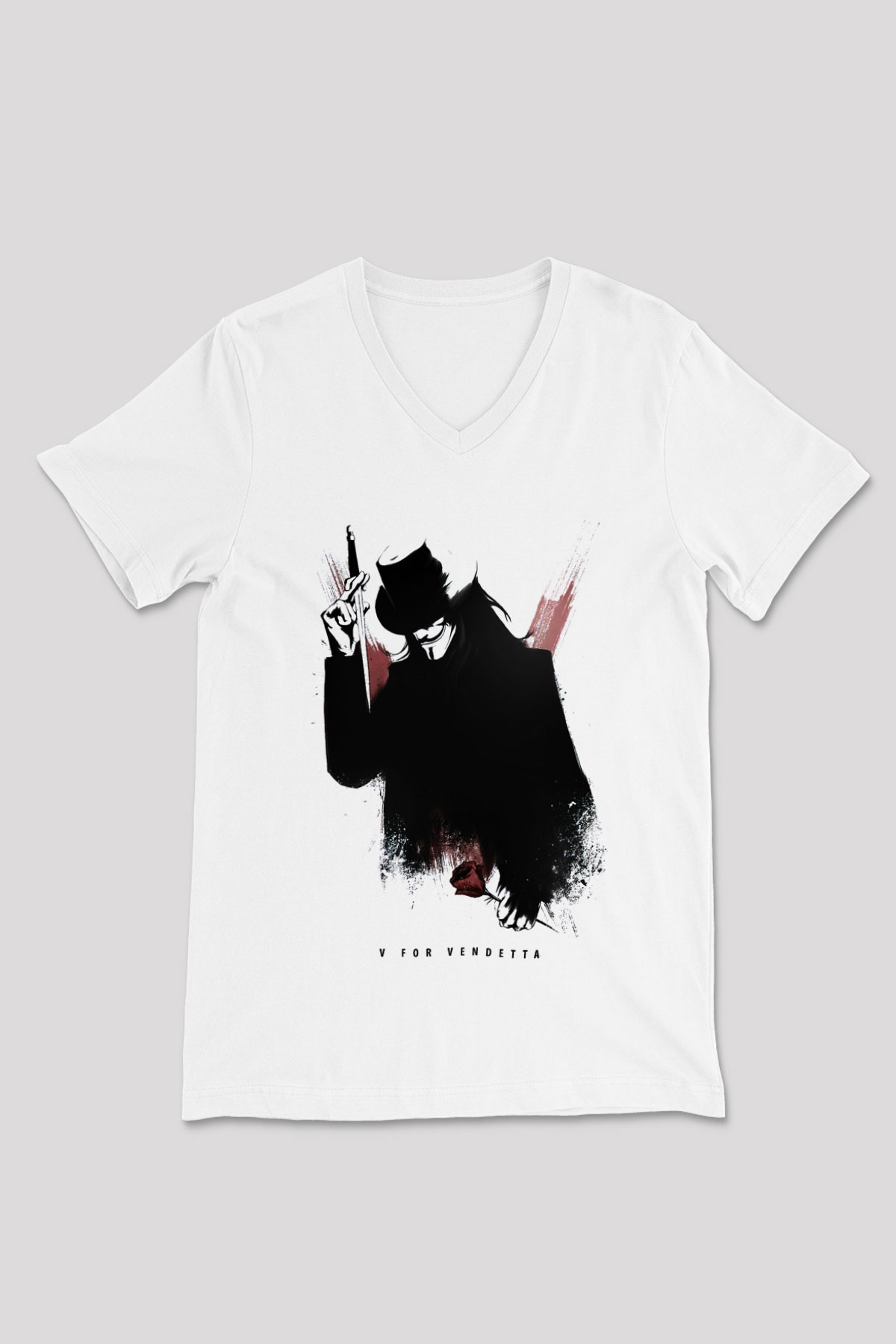 Vendetta Beyaz Unisex V Yaka Tişört T-Shirt