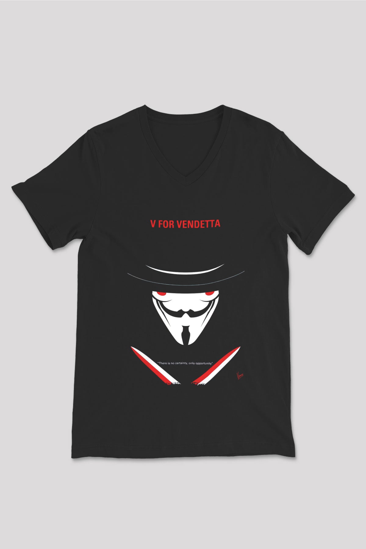 Vendetta Siyah Unisex V Yaka Tişört