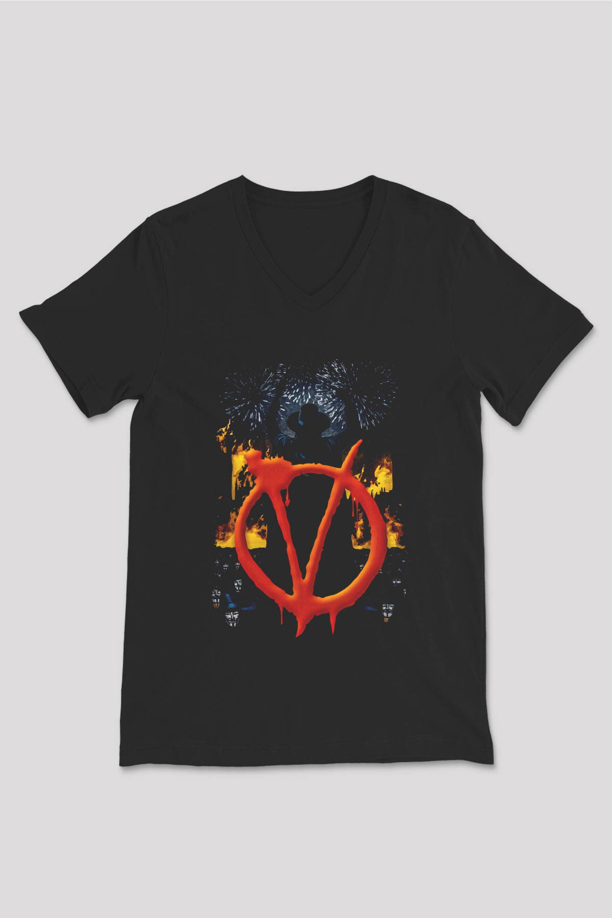 Vendetta Siyah Unisex V Yaka Tişört