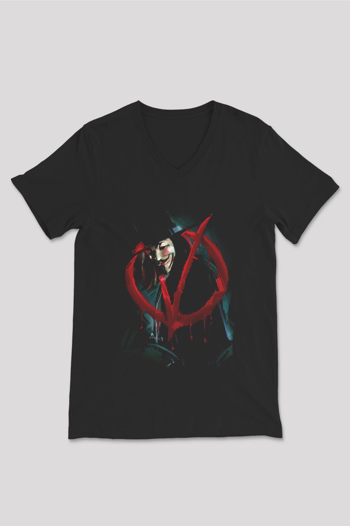 Vendetta Siyah Unisex V Yaka Tişört