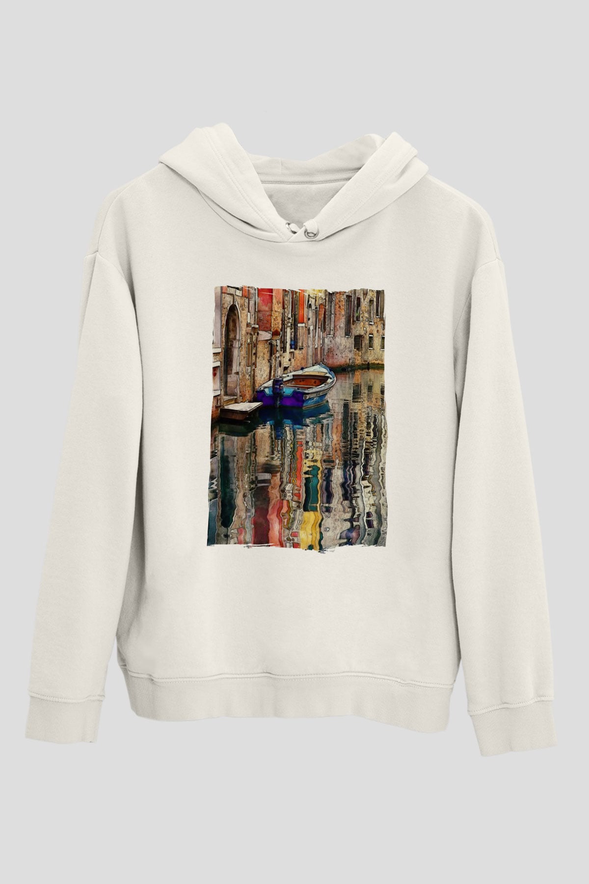 Venedik Kanal Beyaz Unisex Hoodie