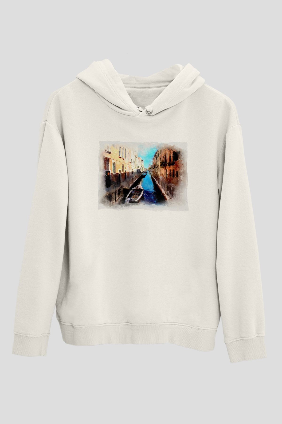 Venedik Kanal Beyaz Unisex Hoodie