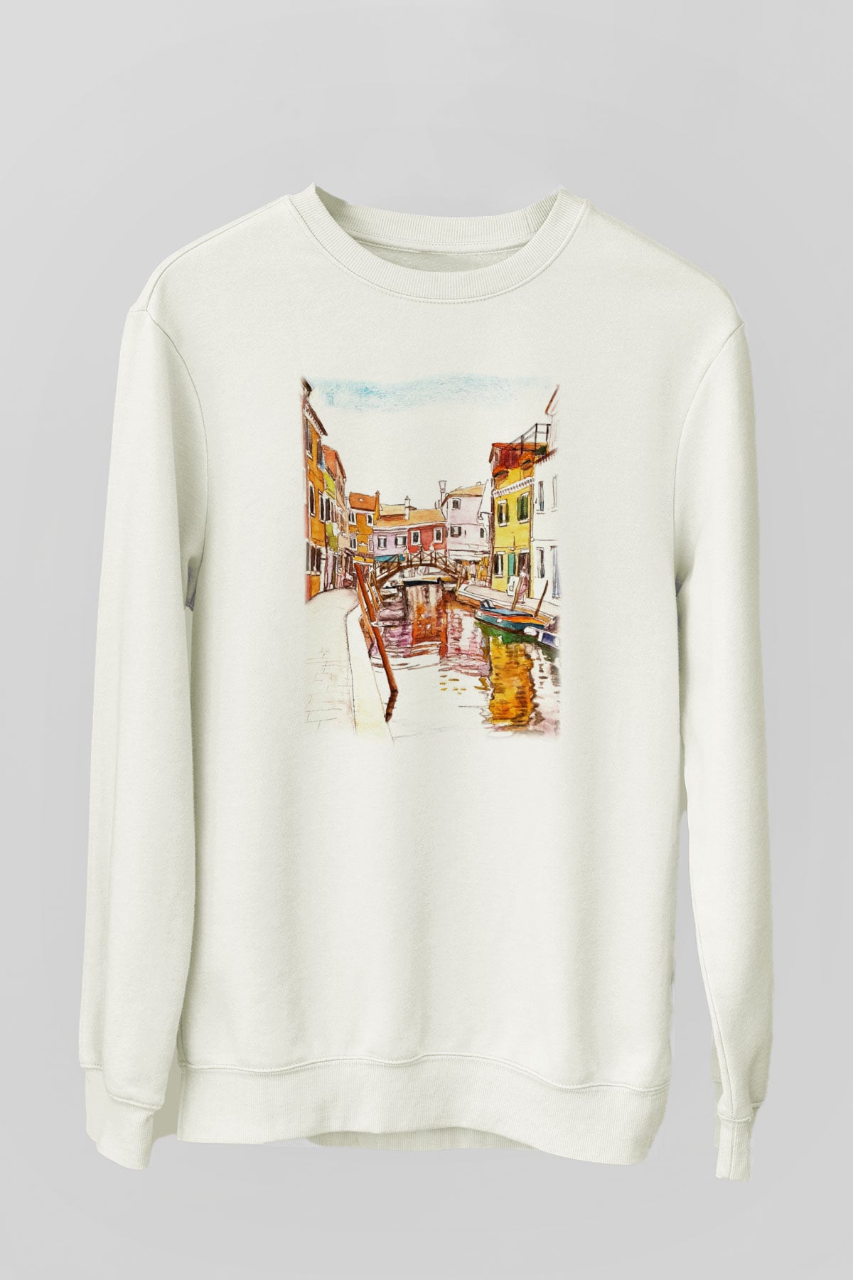 Venedik Kanal Beyaz Unisex Sweatshirt