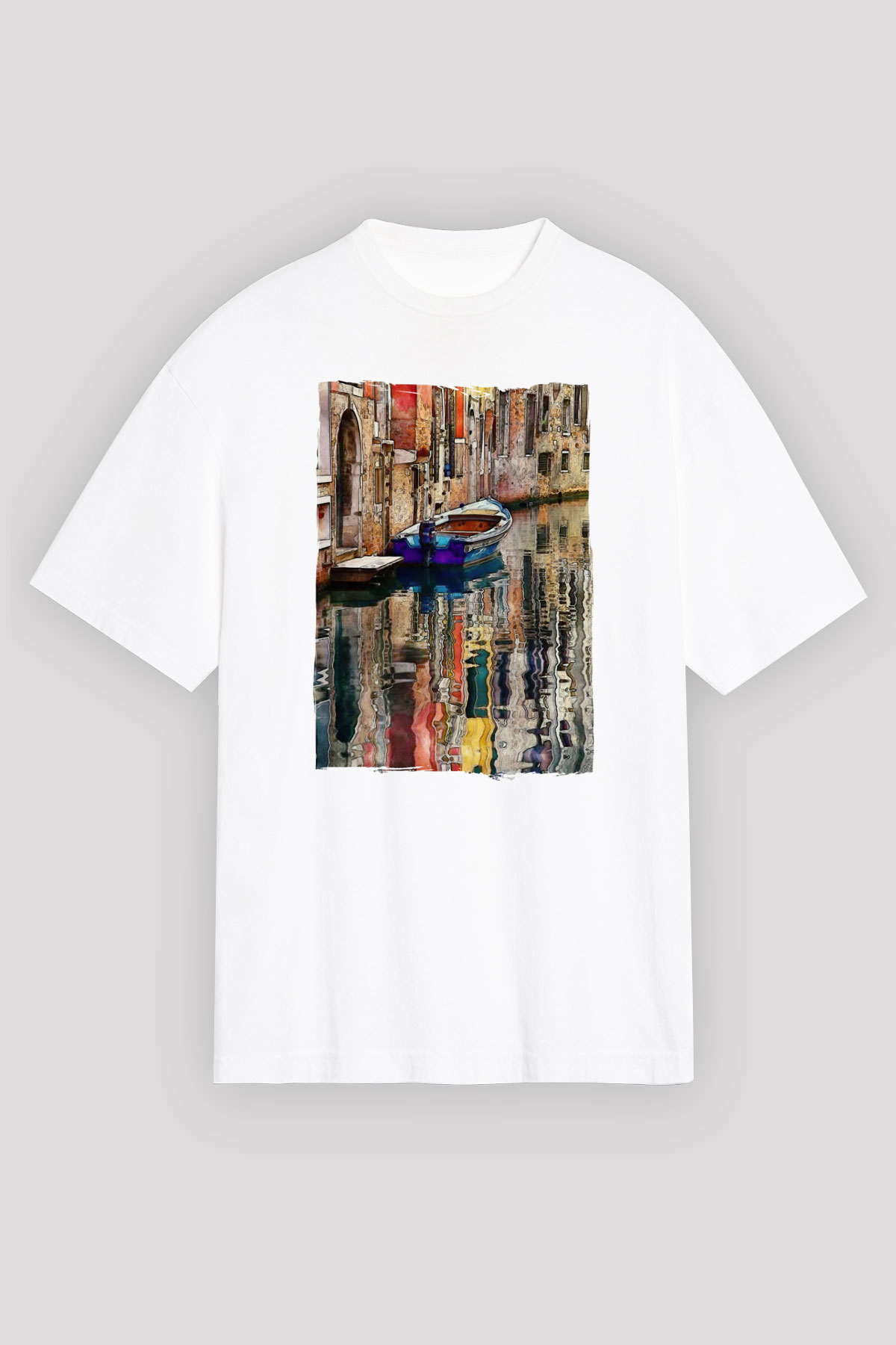 Venedik Kanal Beyaz Unisex Tişört T-Shirt - TişörtFabrikası