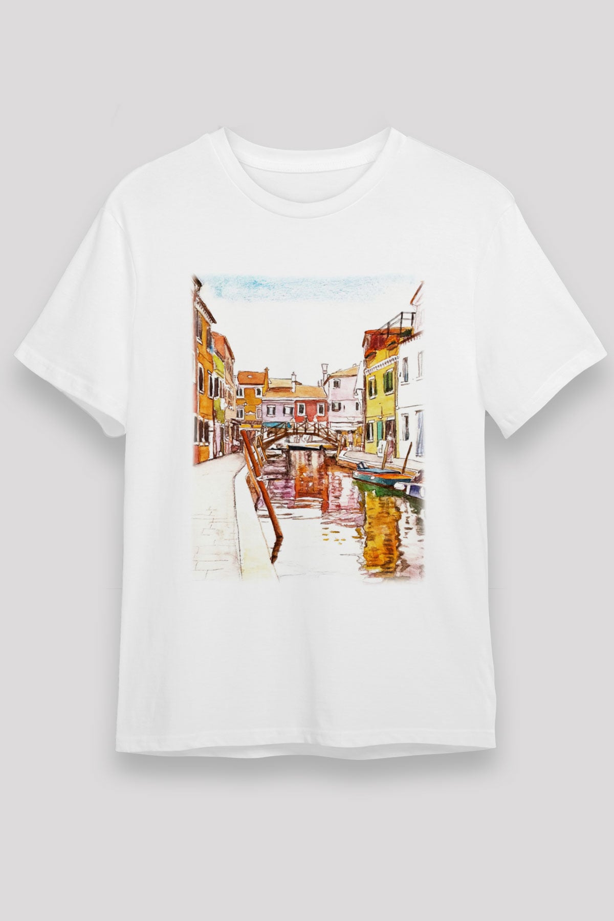 Venedik Kanal Beyaz Unisex Tişört T-Shirt - TişörtFabrikası