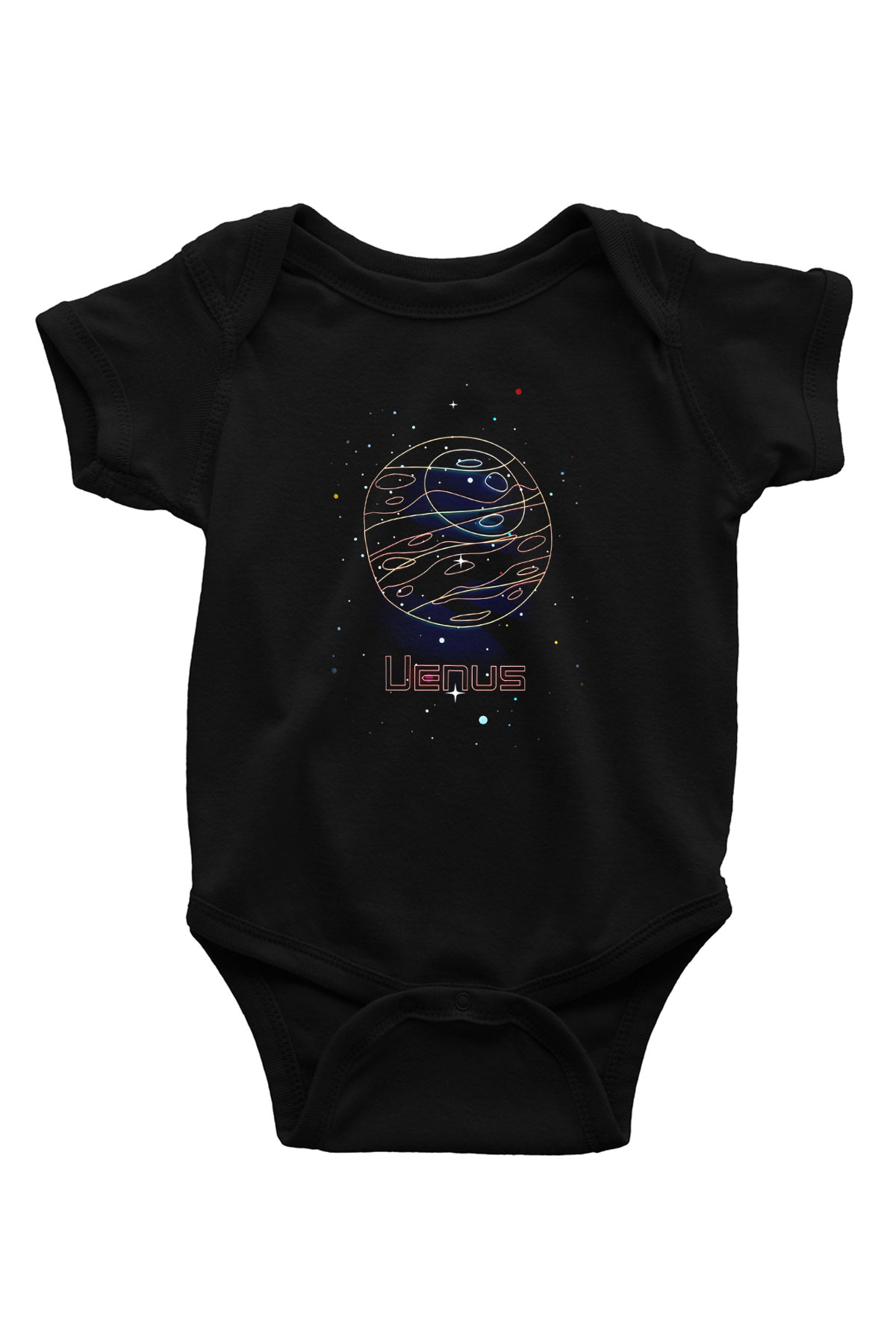Venüs Çizim Baskılı Unisex  Siyah Bebek Body - Zıbın