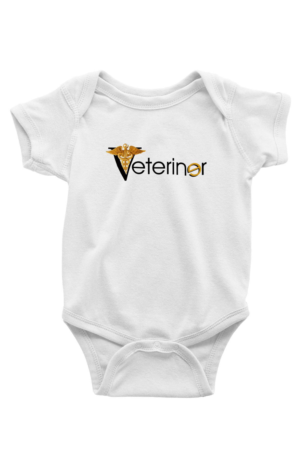 Veteriner Baskılı Beyaz Unisex Bebek Body - Zıbın