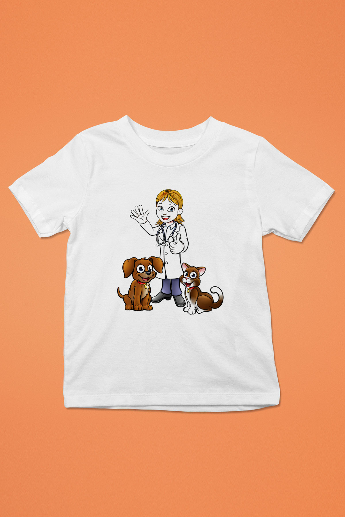 Veteriner Baskılı Beyaz Unisex Çocuk Tişört