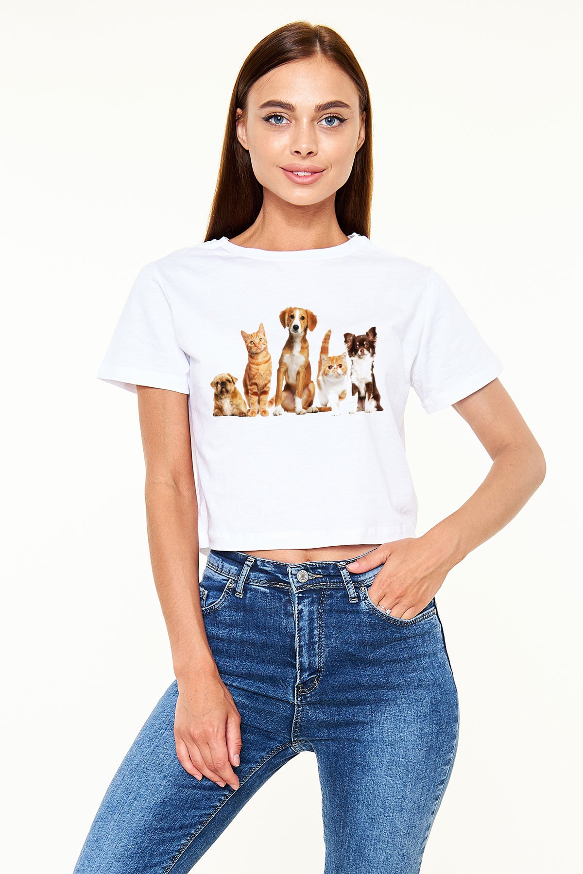 Veteriner Beyaz Croptop Tişört
