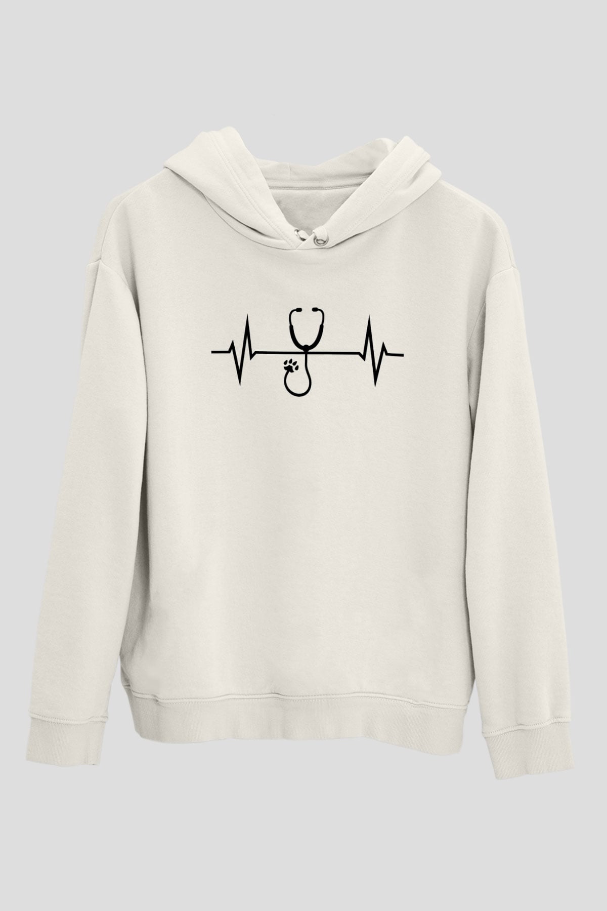 Veteriner Beyaz Unisex Kapüşonlu Sweatshirt