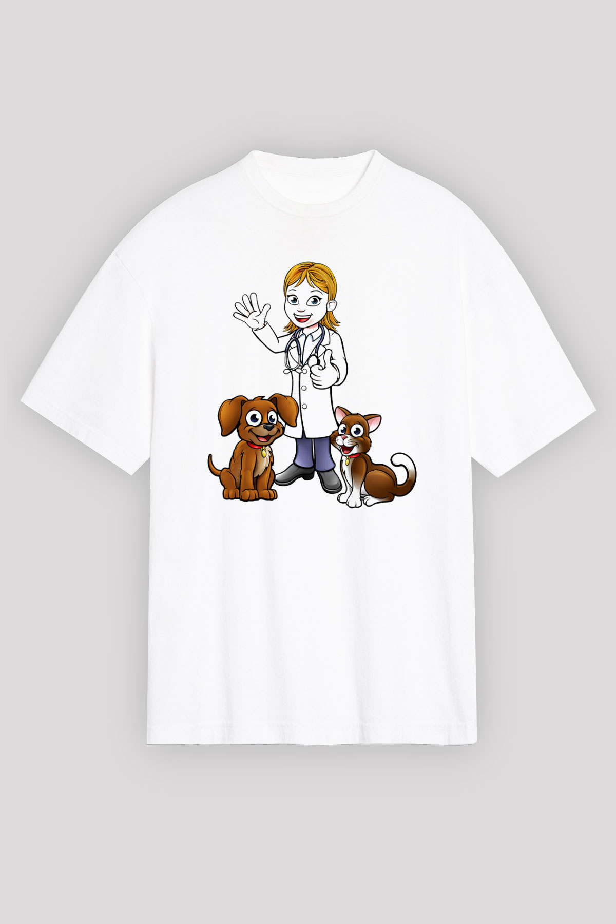 Veteriner Beyaz Unisex Oversize Tişört T-Shirt