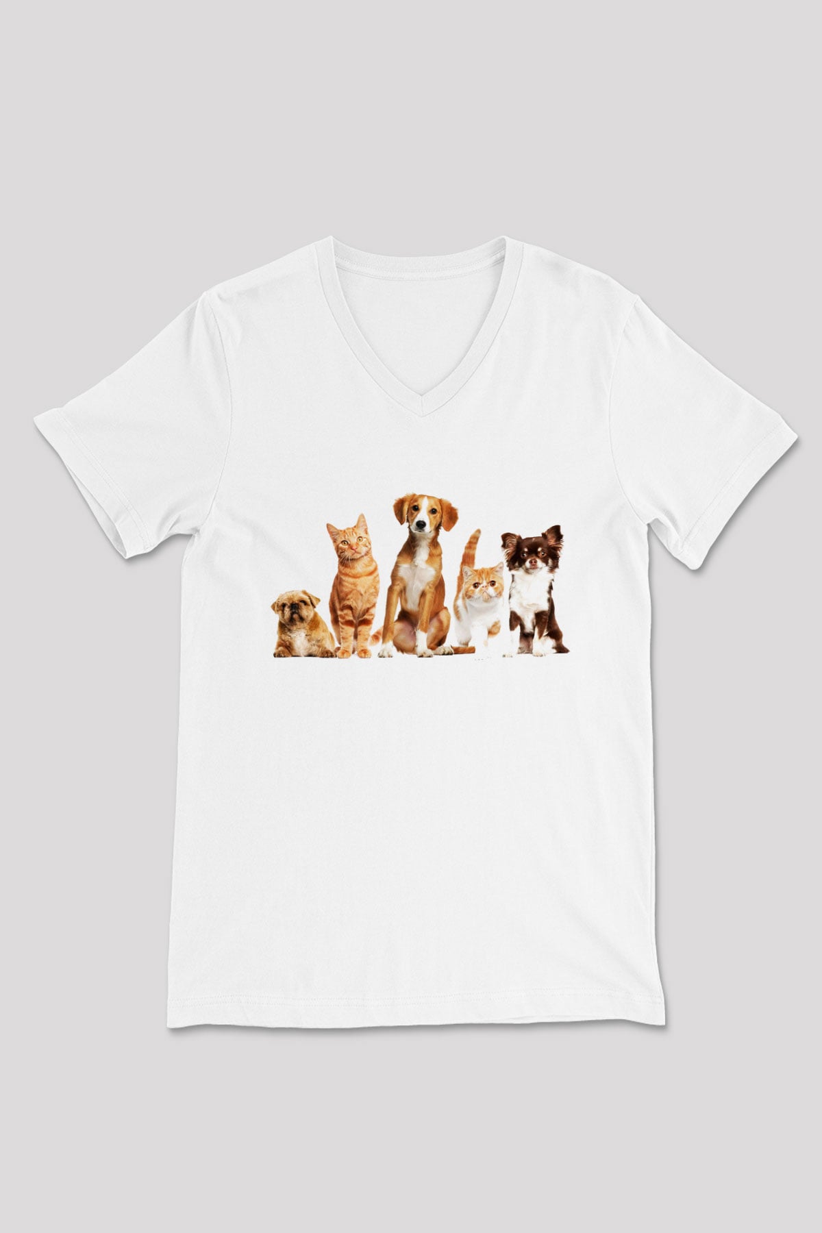 Veteriner Beyaz Unisex V Yaka Tişört T-Shirt