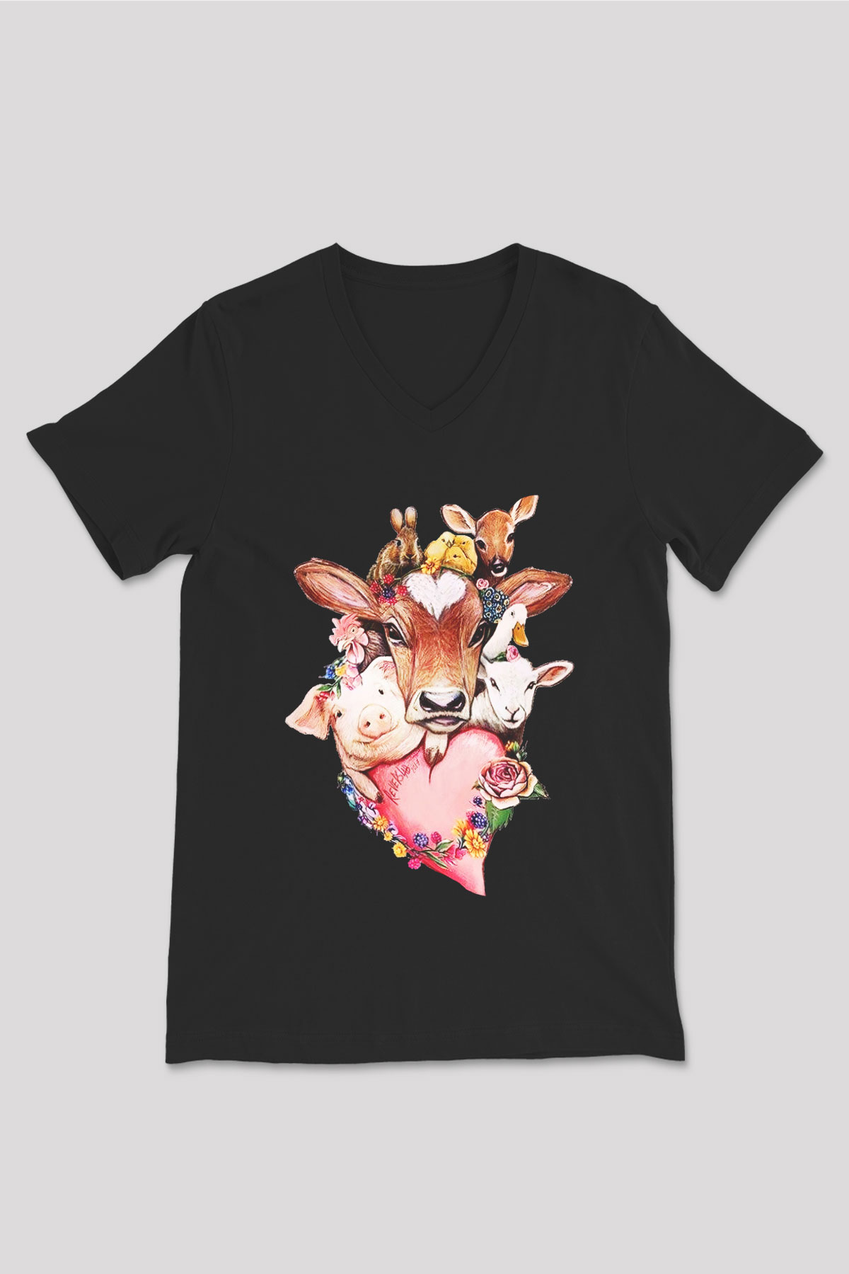 Veteriner Siyah Unisex V Yaka Tişört T-Shirt