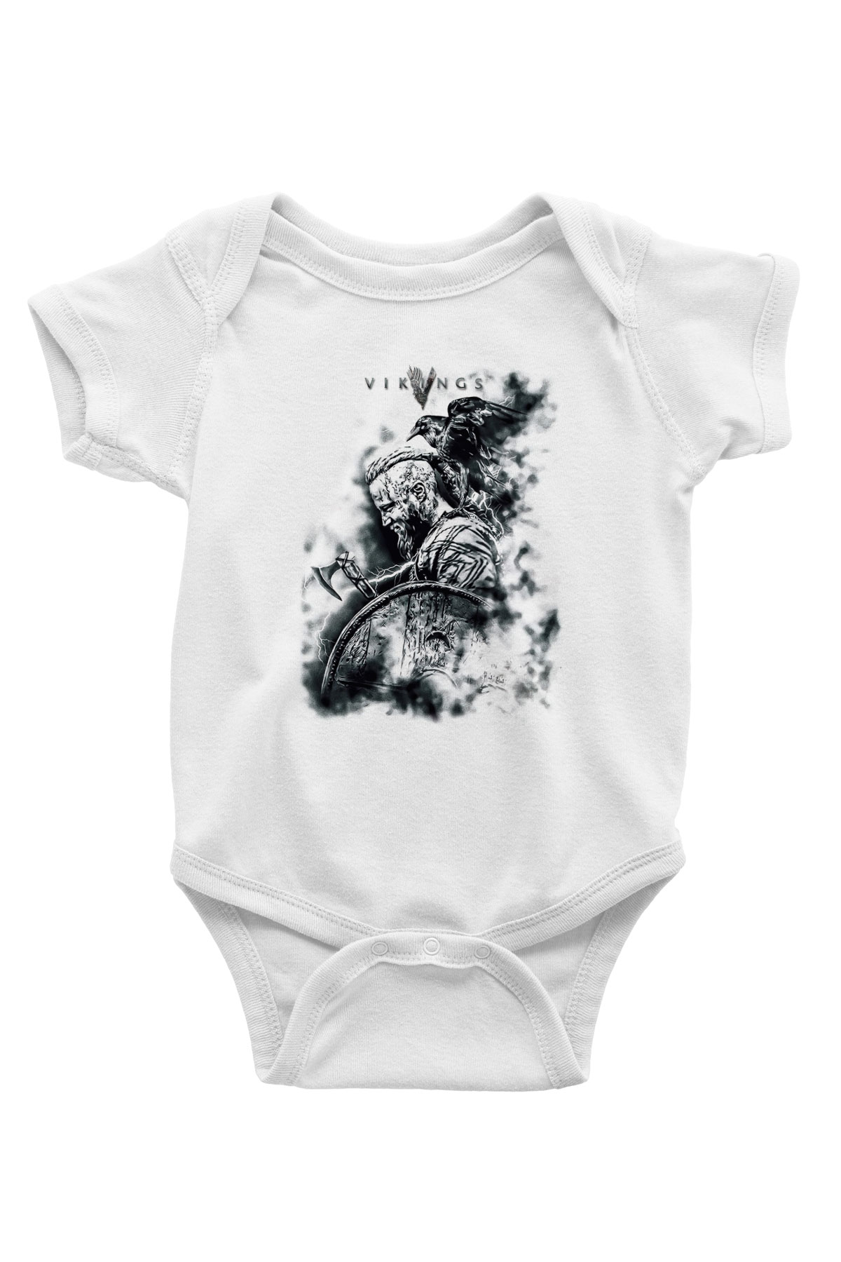 Vikings Baskılı Beyaz Unisex Bebek Body - Zıbın