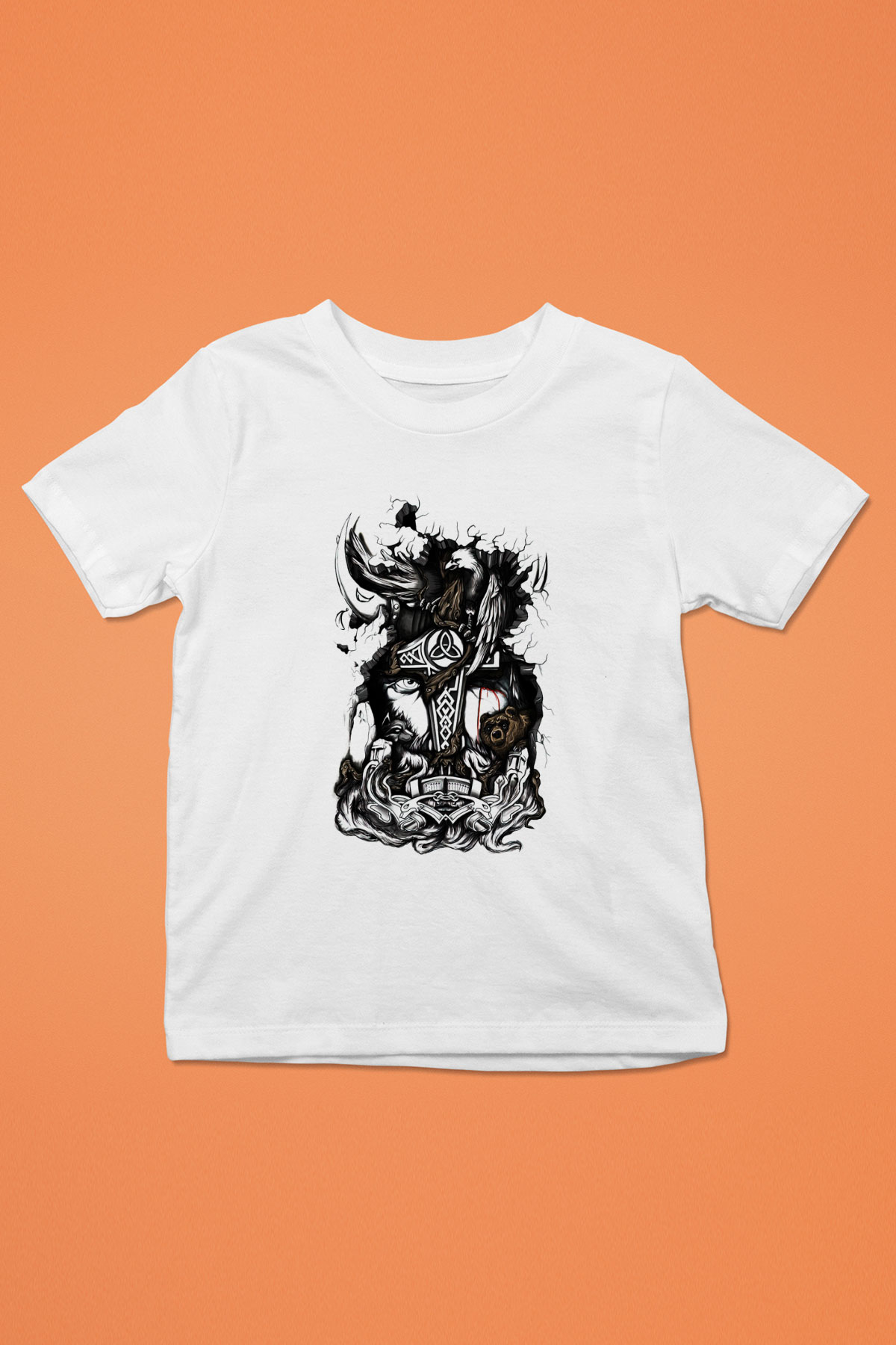 Vikings Baskılı Beyaz Unisex Çocuk Tişört