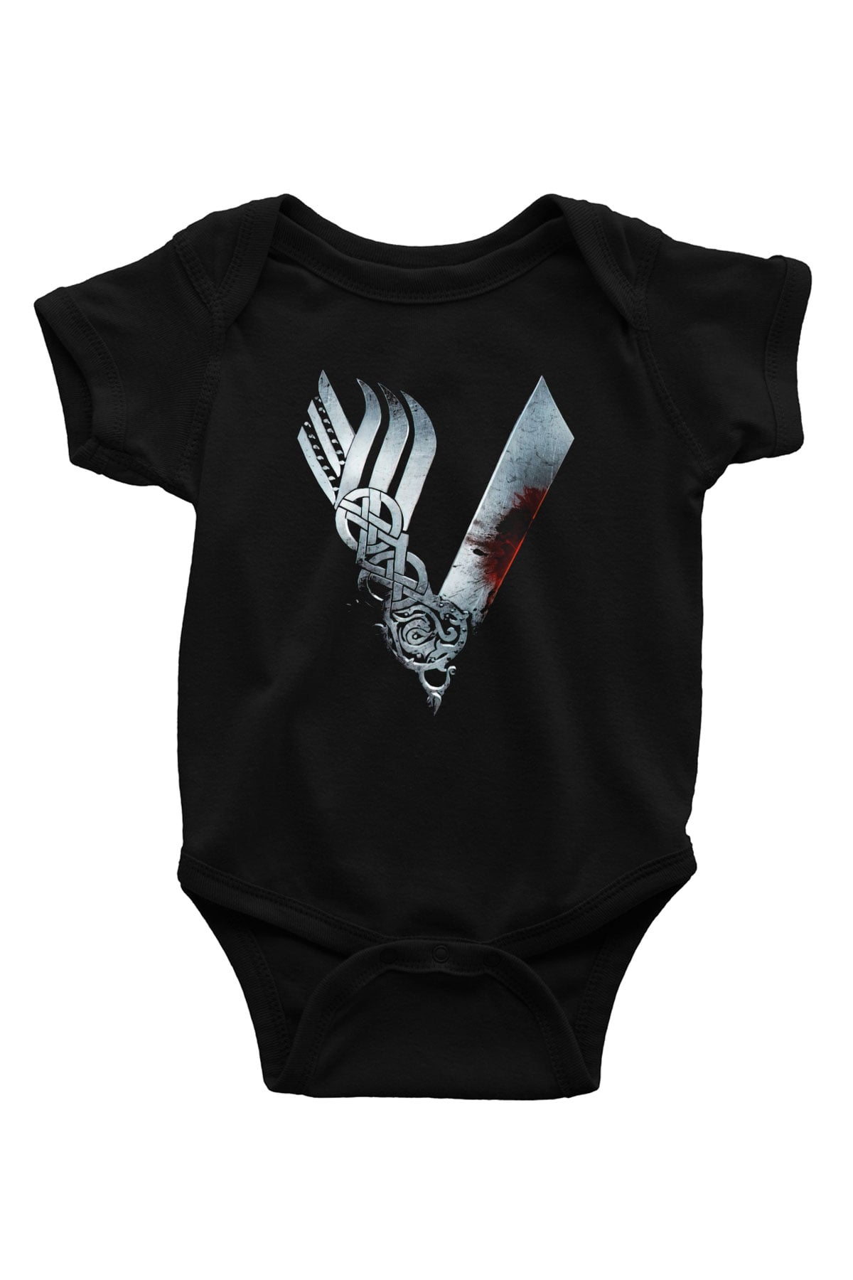 Vikings Baskılı Siyah Bebek Body - Zıbın