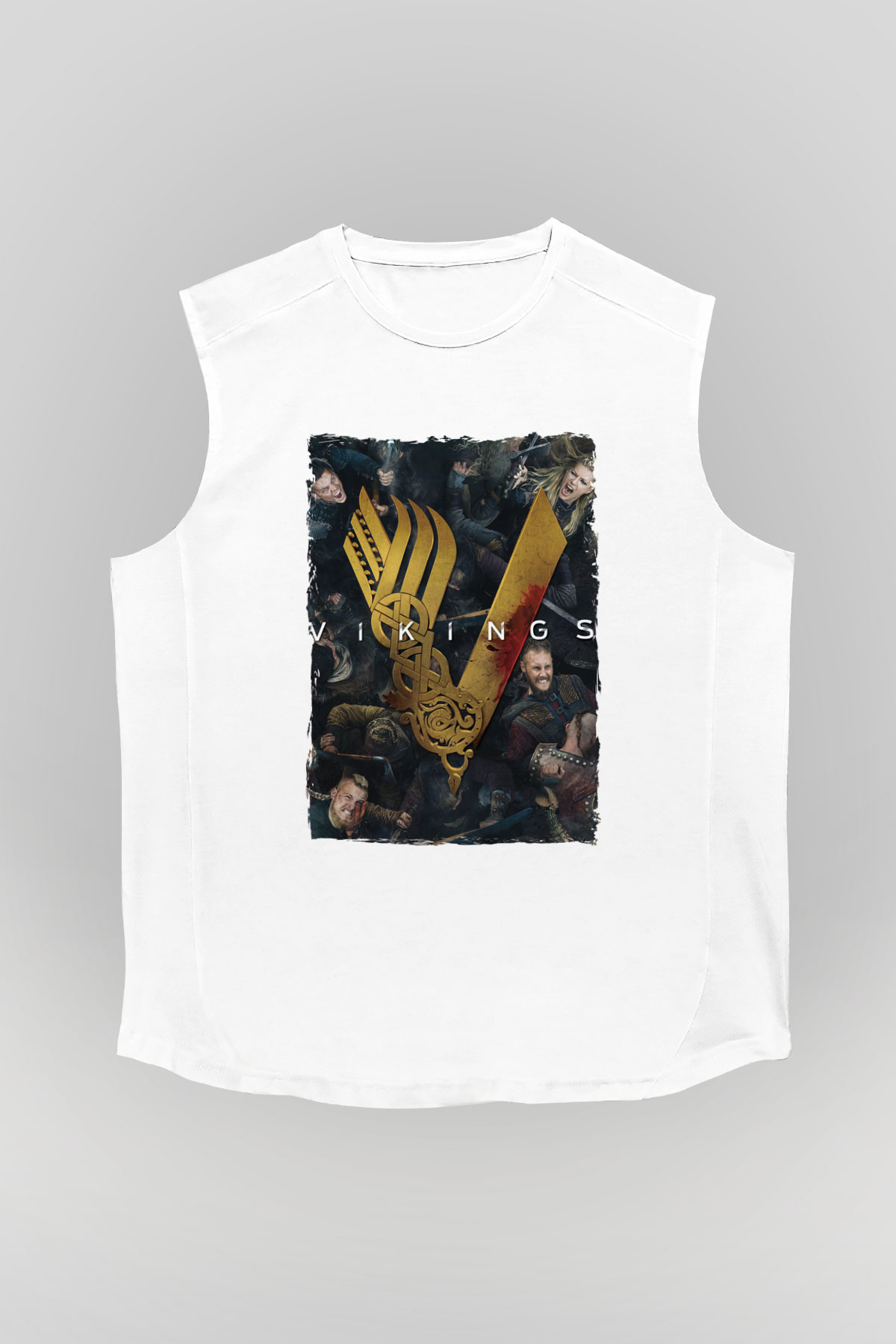 Vikings Beyaz Unisex Kolsuz Tişört