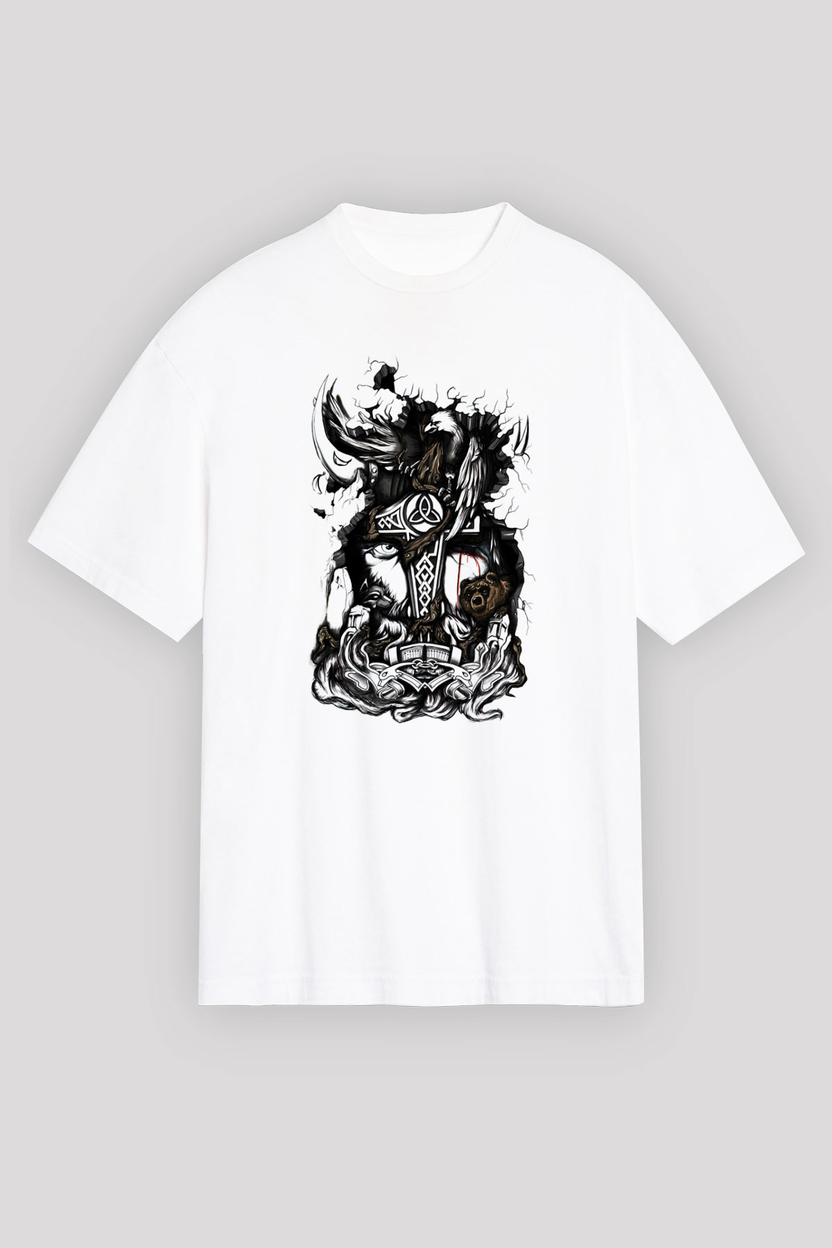 Vikings Beyaz Unisex Oversize Tişört T-Shirt