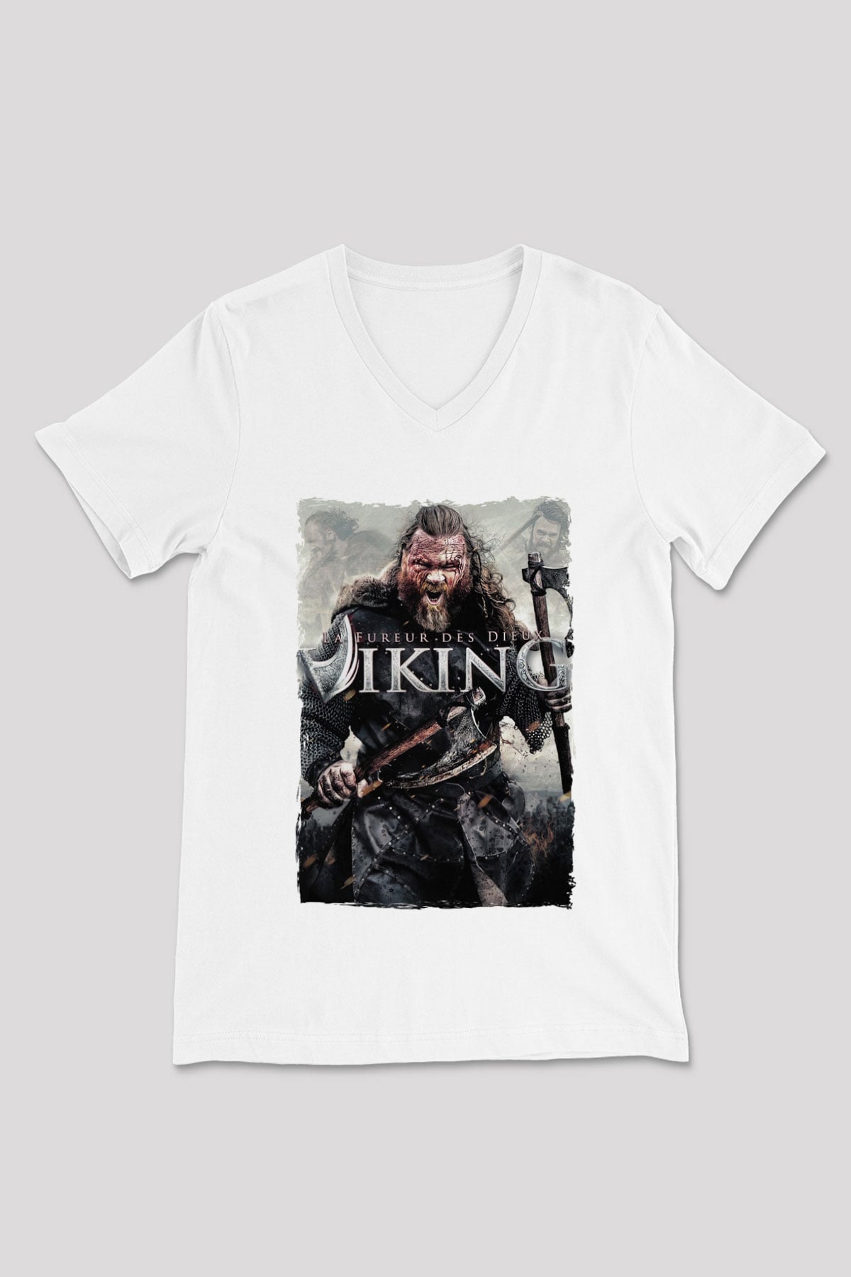 Vikings Beyaz Unisex V Yaka Tişört