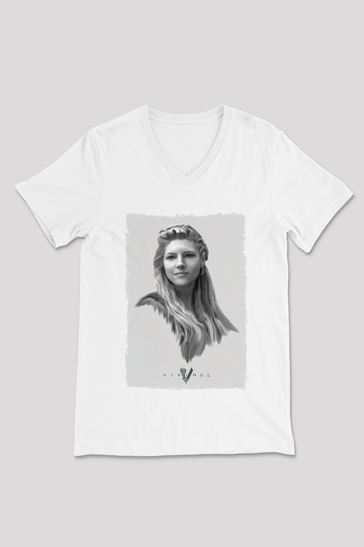 Vikings Beyaz Unisex V Yaka Tişört