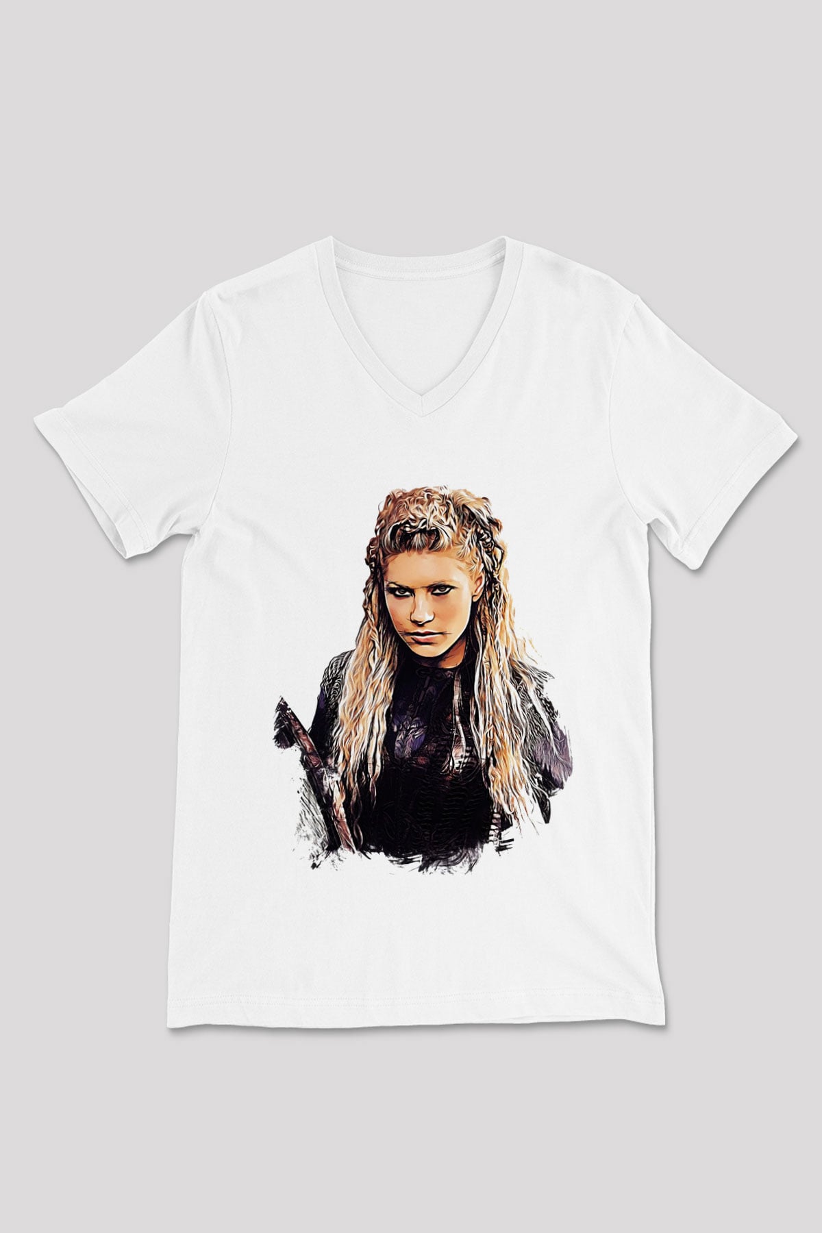 Vikings Beyaz Unisex V Yaka Tişört T-Shirt