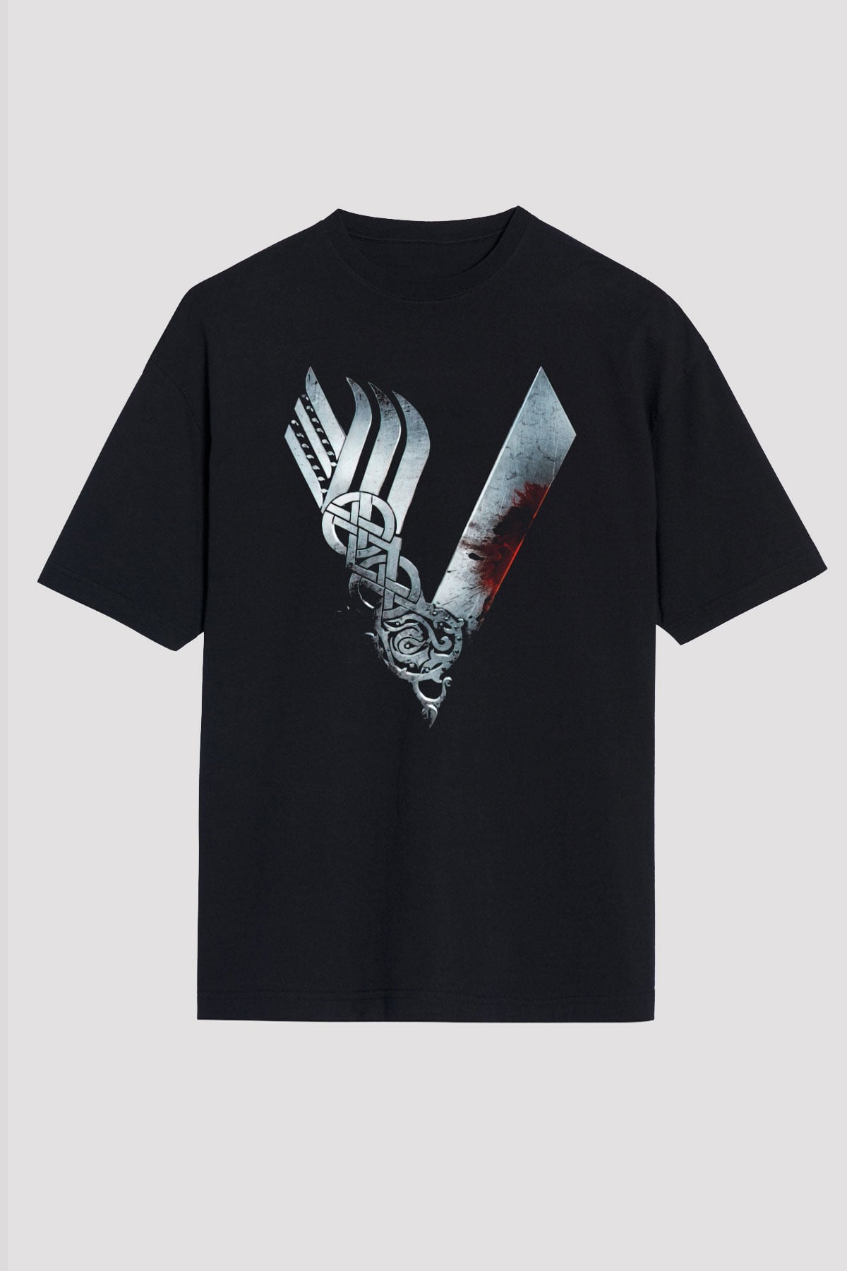 Vikings Siyah Unisex Oversize Tişört T-Shirt
