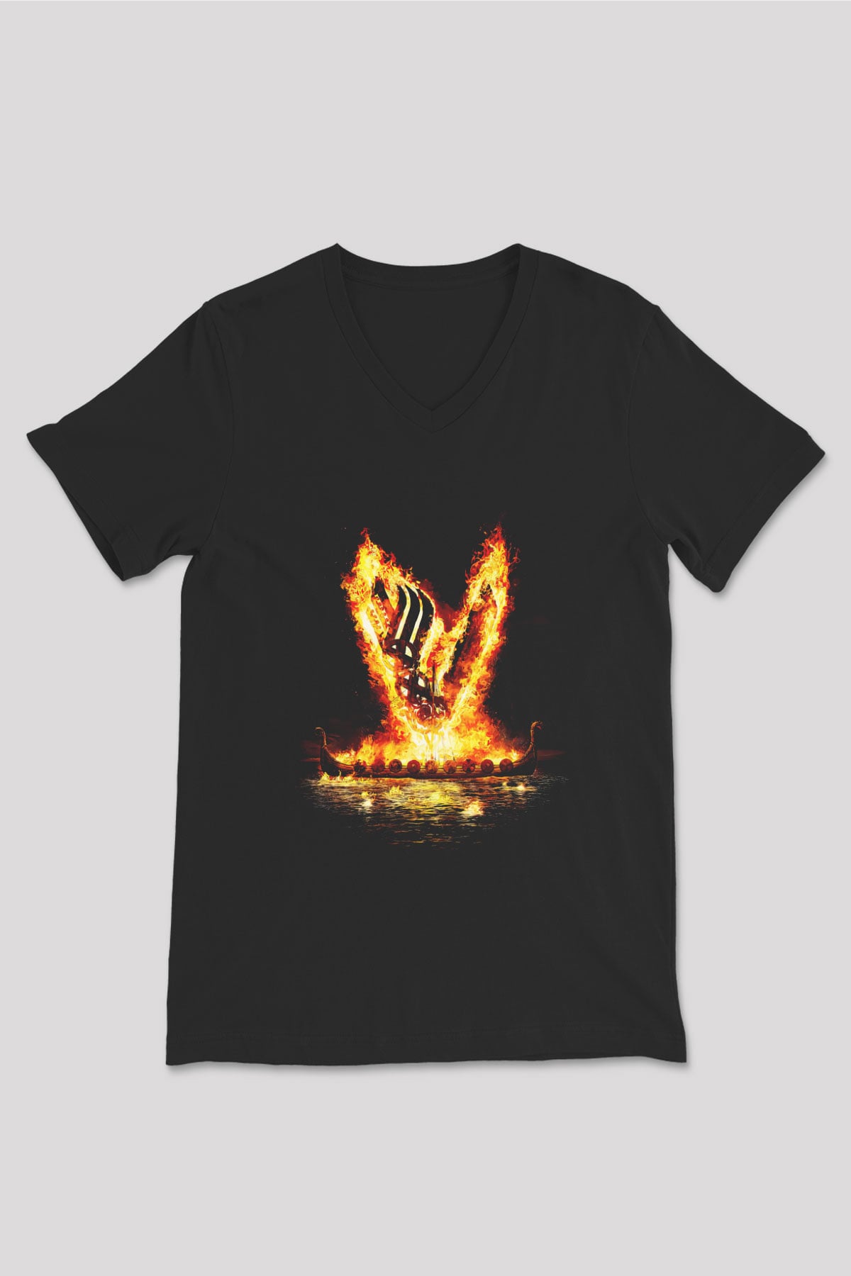 Vikings Siyah Unisex V Yaka Tişört