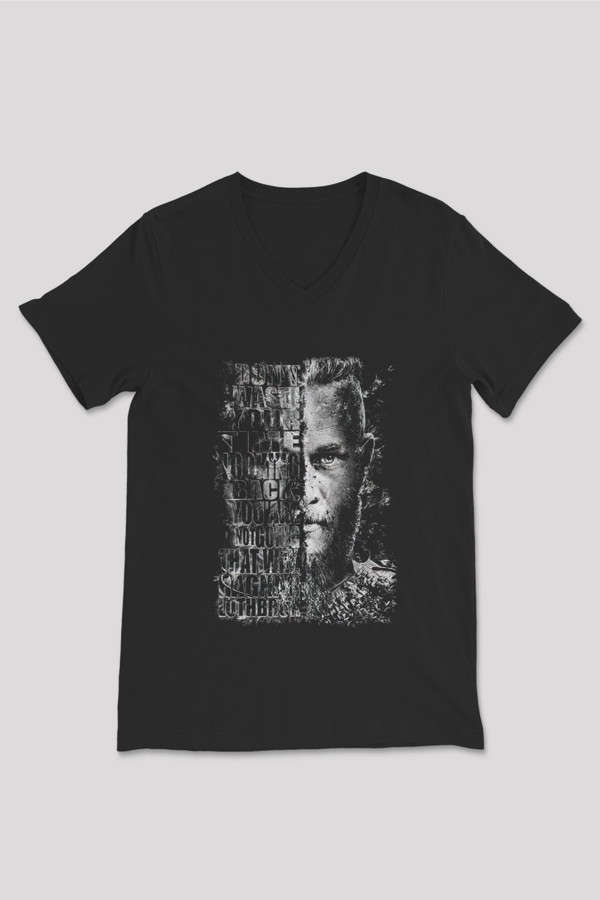 Vikings Siyah Unisex V Yaka Tişört