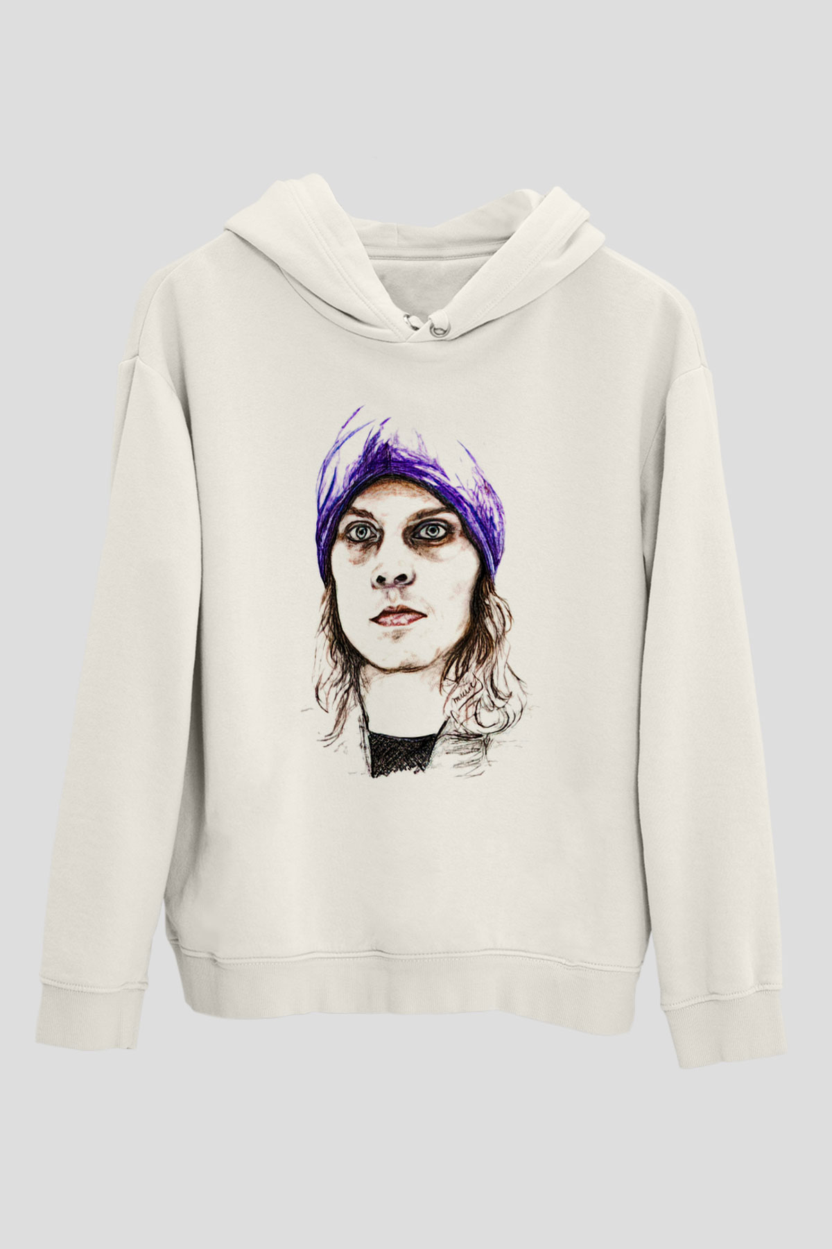 Ville Valo Baskılı Beyaz Unisex Kapüşonlu Sweatshirt