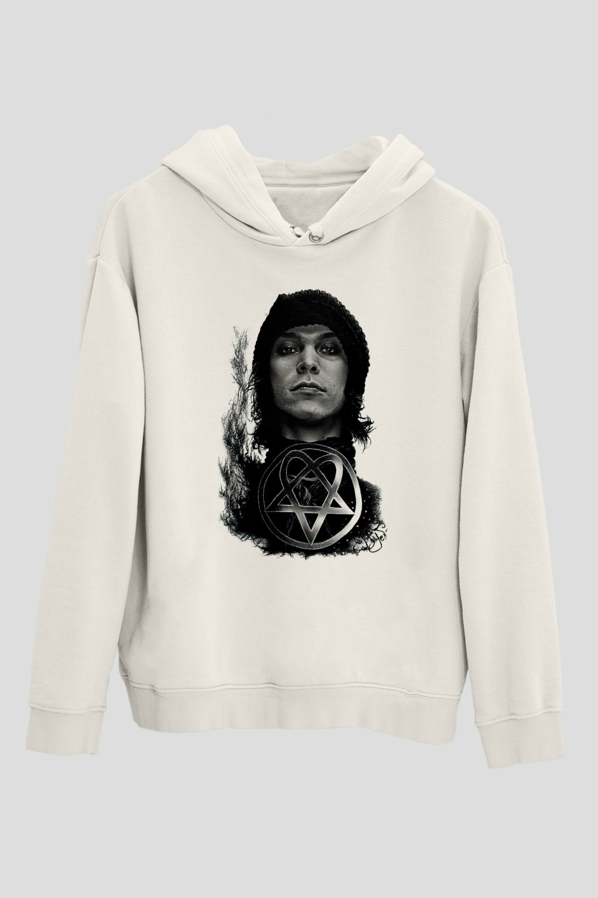 Ville Valo Baskılı Beyaz Unisex Kapüşonlu Sweatshirt