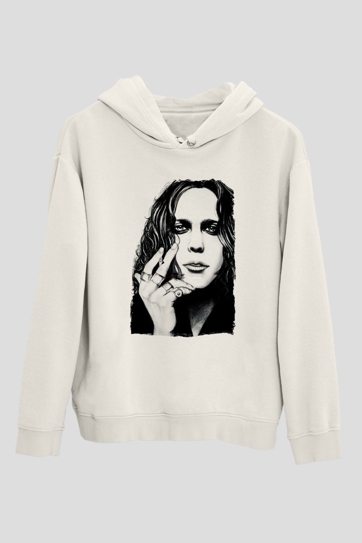 Ville Valo Baskılı Beyaz Unisex Kapüşonlu Sweatshirt