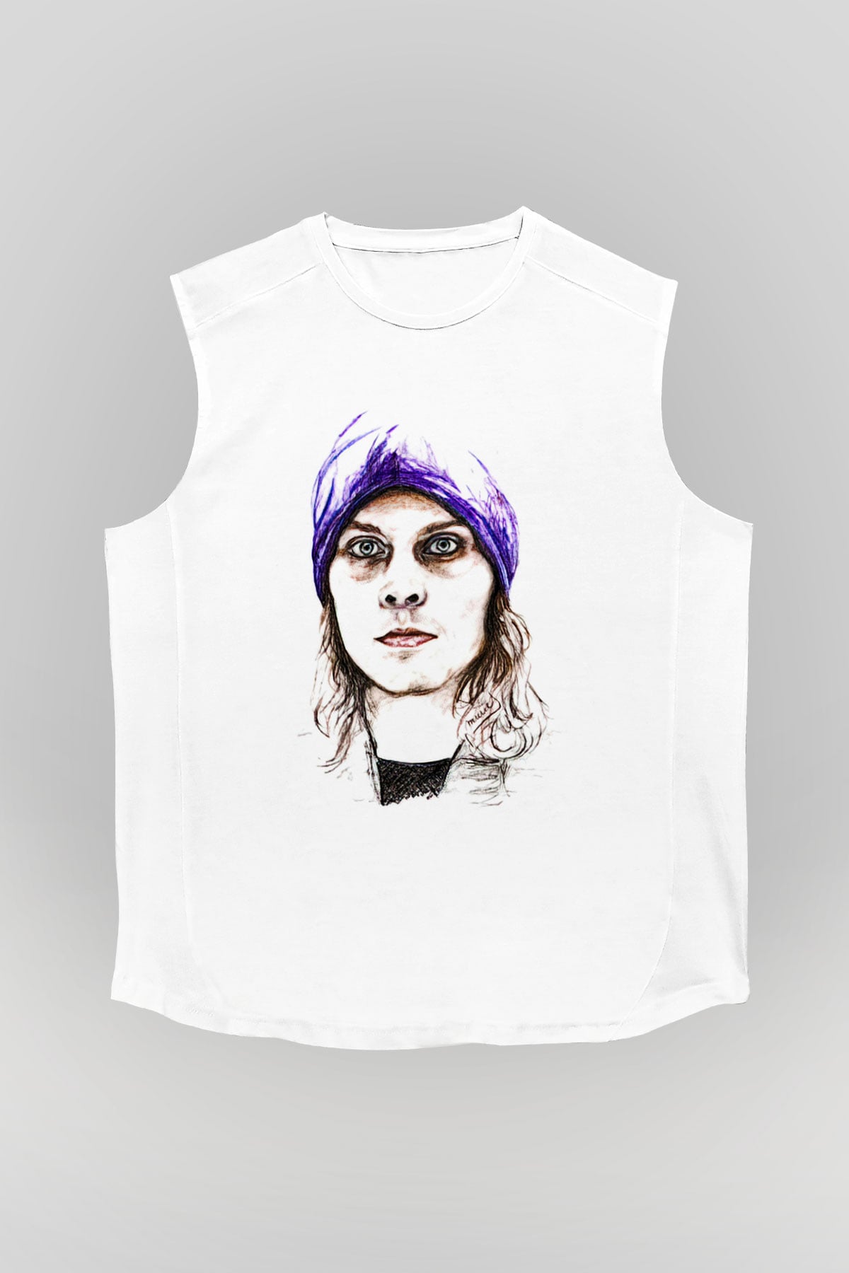 Ville Valo Baskılı Beyaz Unisex Kolsuz Tişört - Tshirt