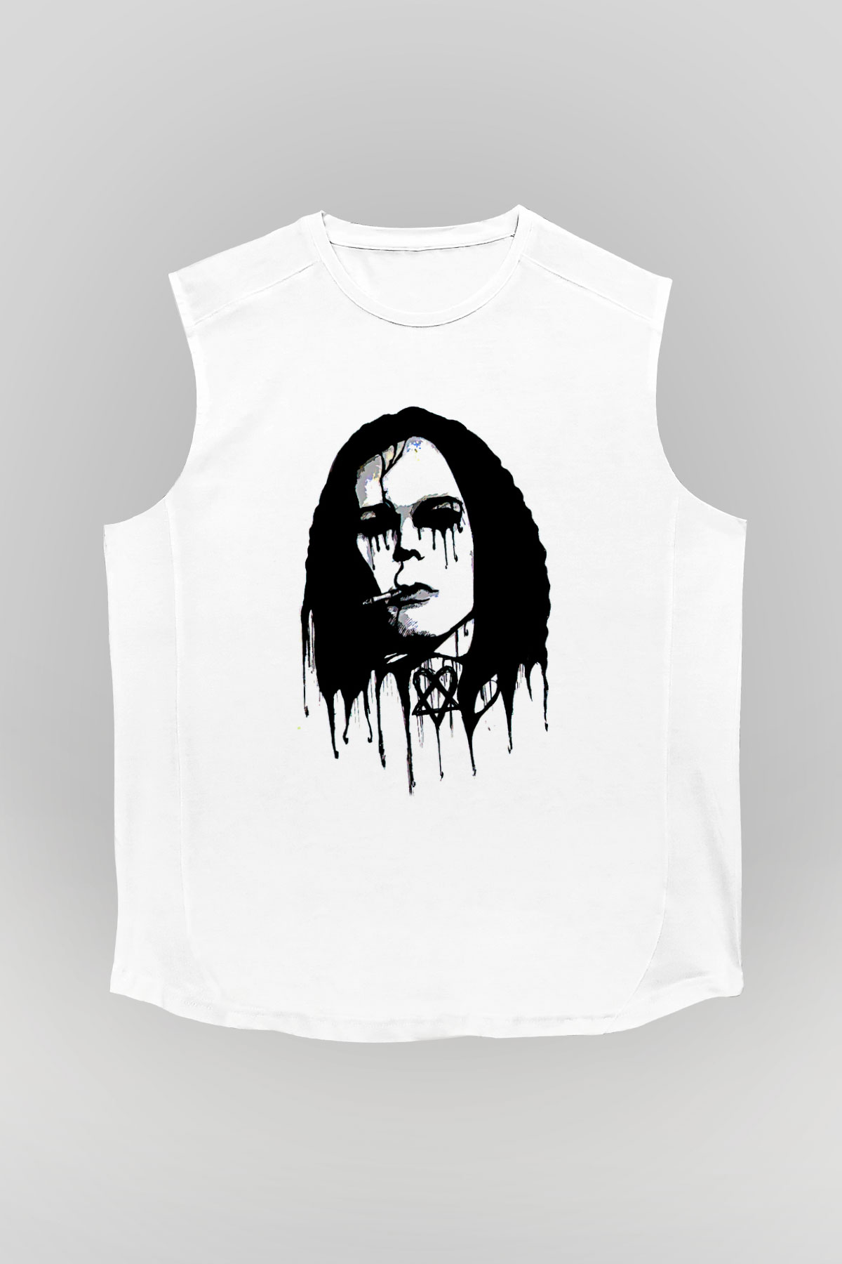 Ville Valo Baskılı Beyaz Unisex Kolsuz Tişört - Tshirt