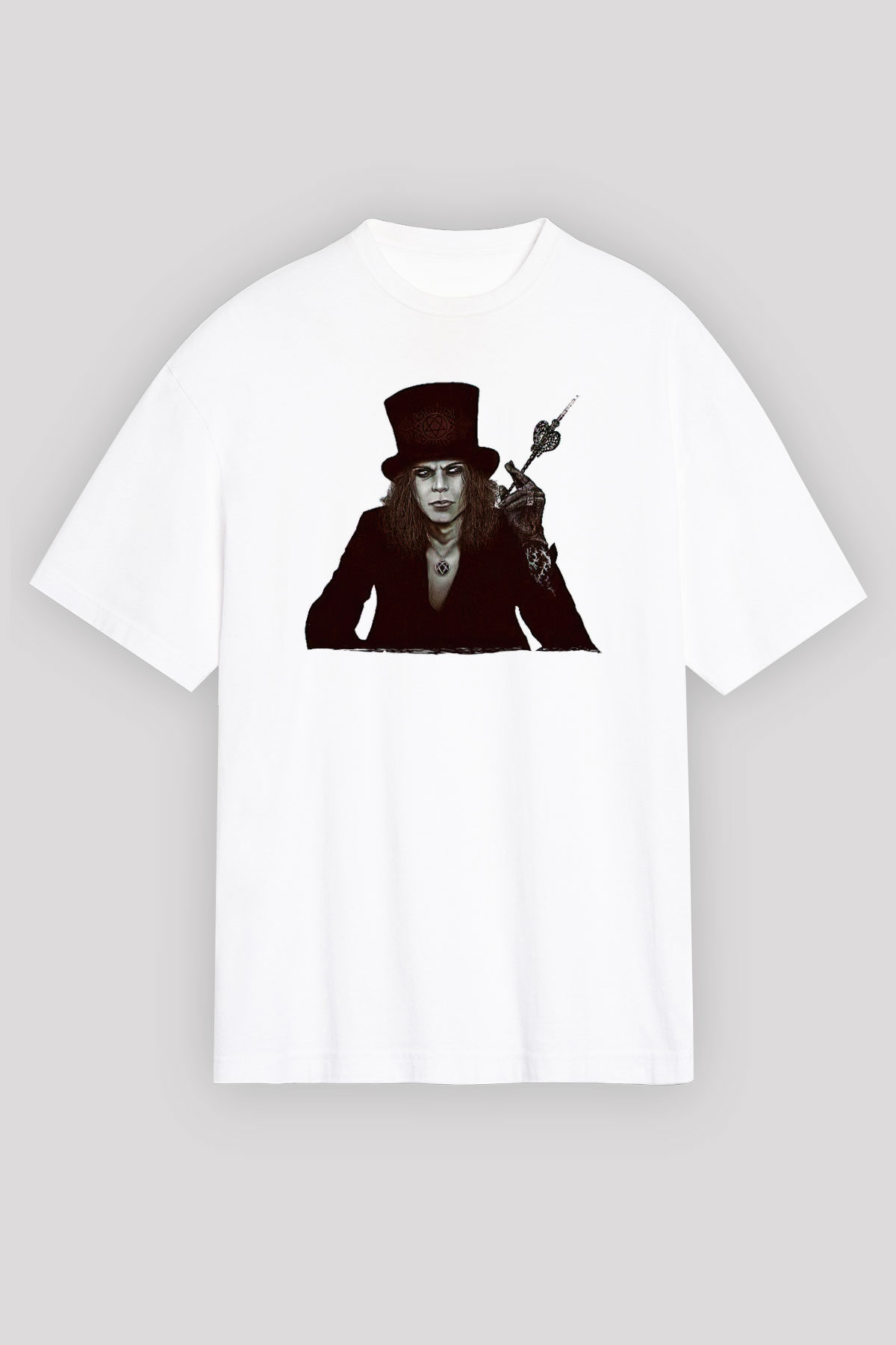 Ville Valo Baskılı Beyaz Unisex Oversize Tişört - Tshirt