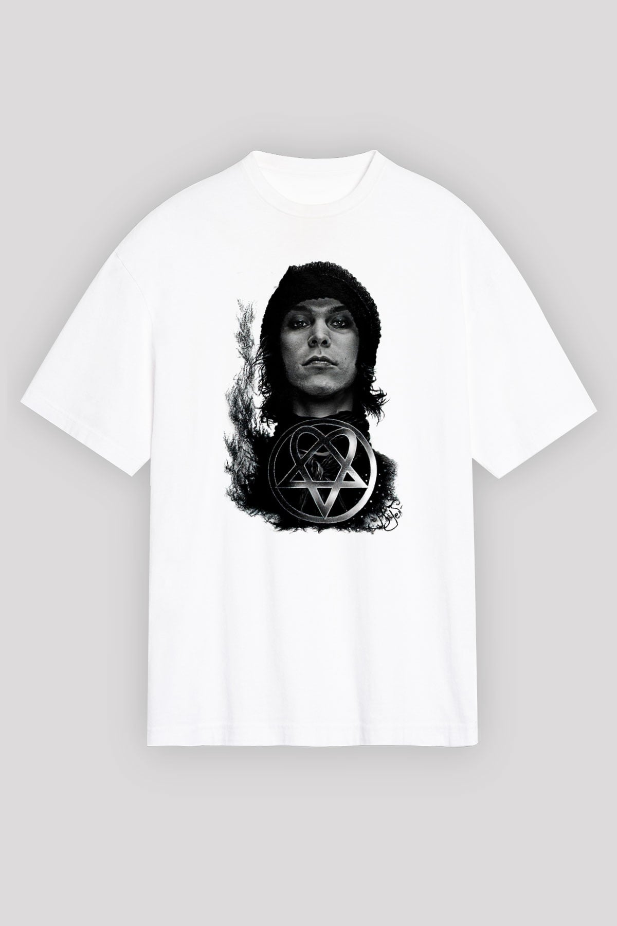 Ville Valo Baskılı Beyaz Unisex Oversize Tişört - Tshirt