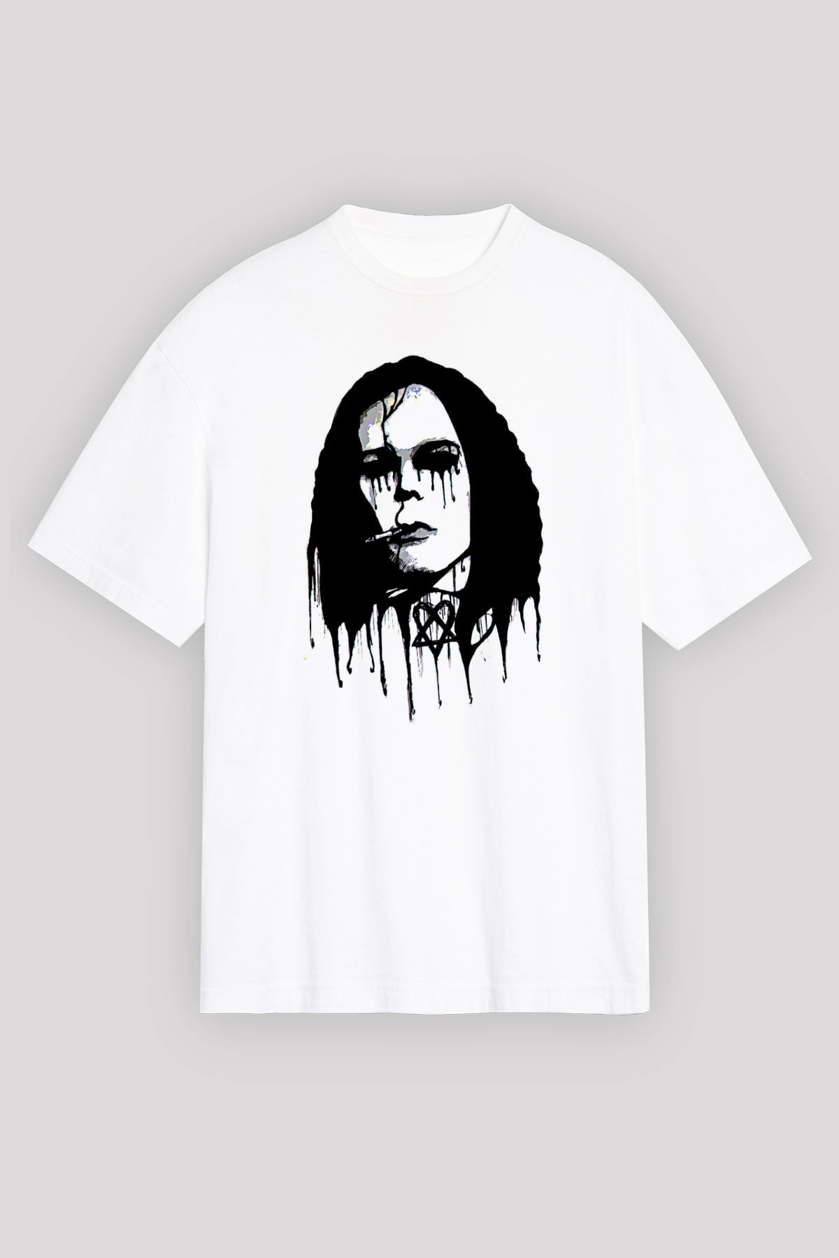 Ville Valo Baskılı Beyaz Unisex Oversize Tişört - Tshirt