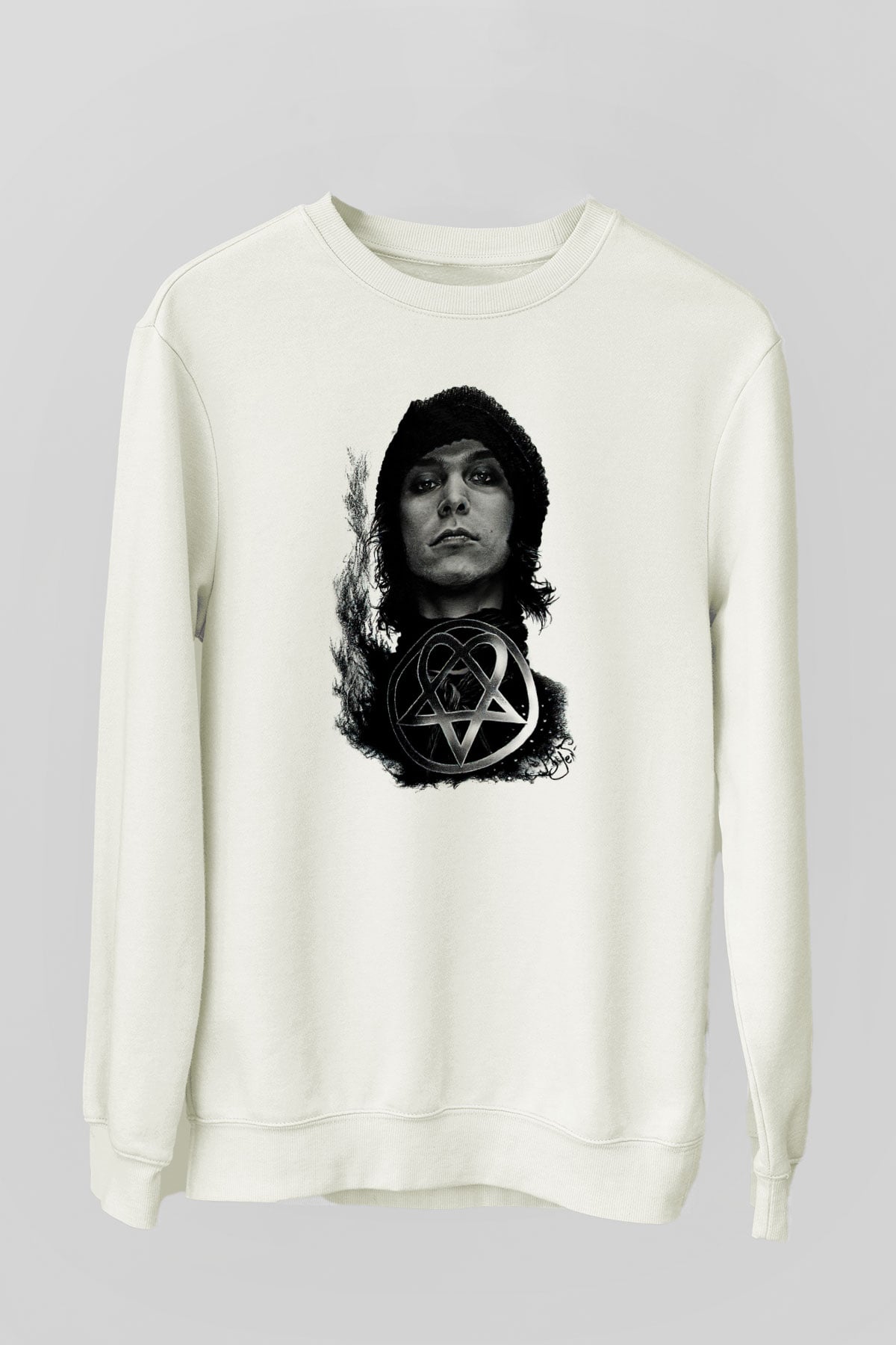 Ville Valo Baskılı Beyaz Unisex Sweatshirt