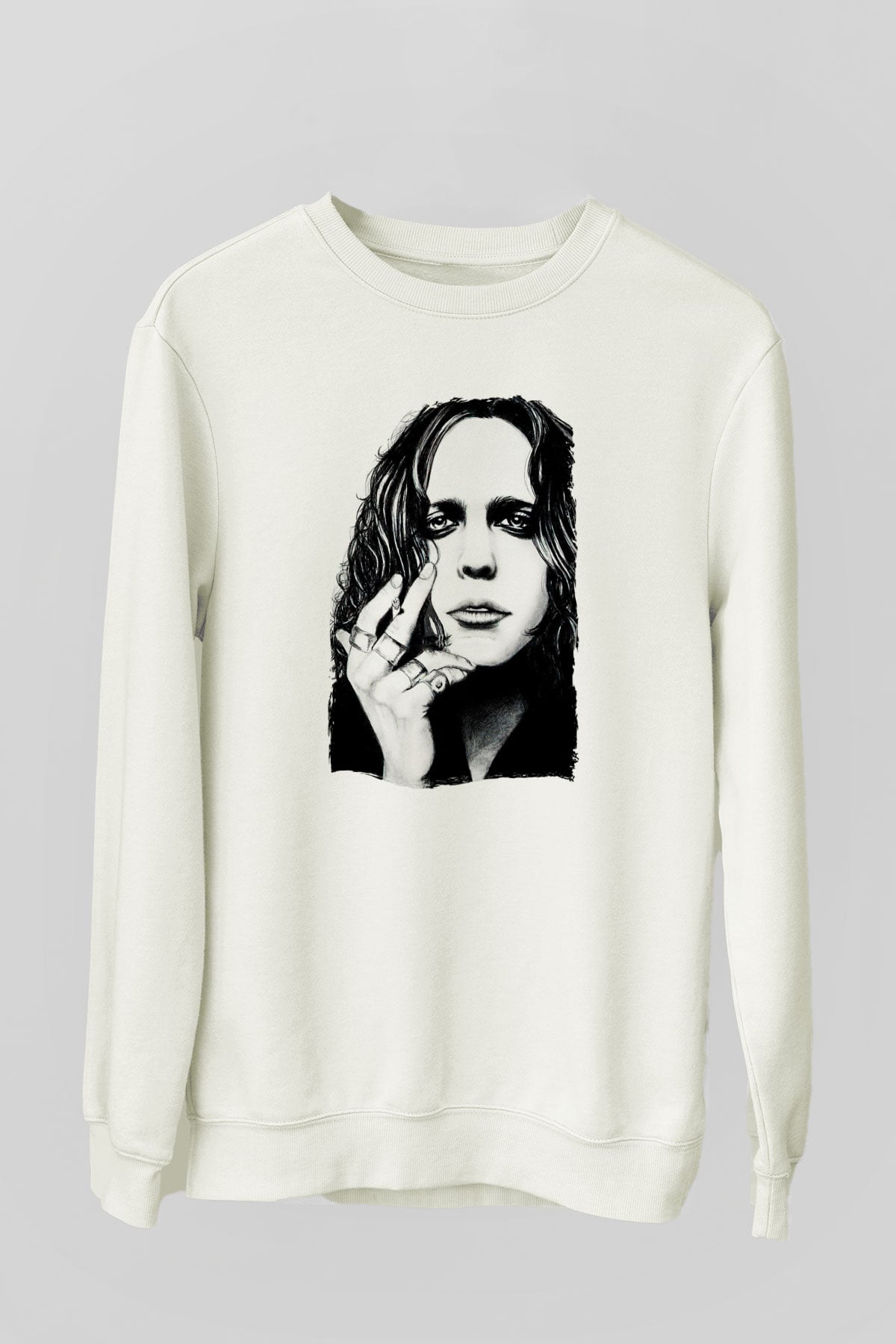 Ville Valo Baskılı Beyaz Unisex Sweatshirt