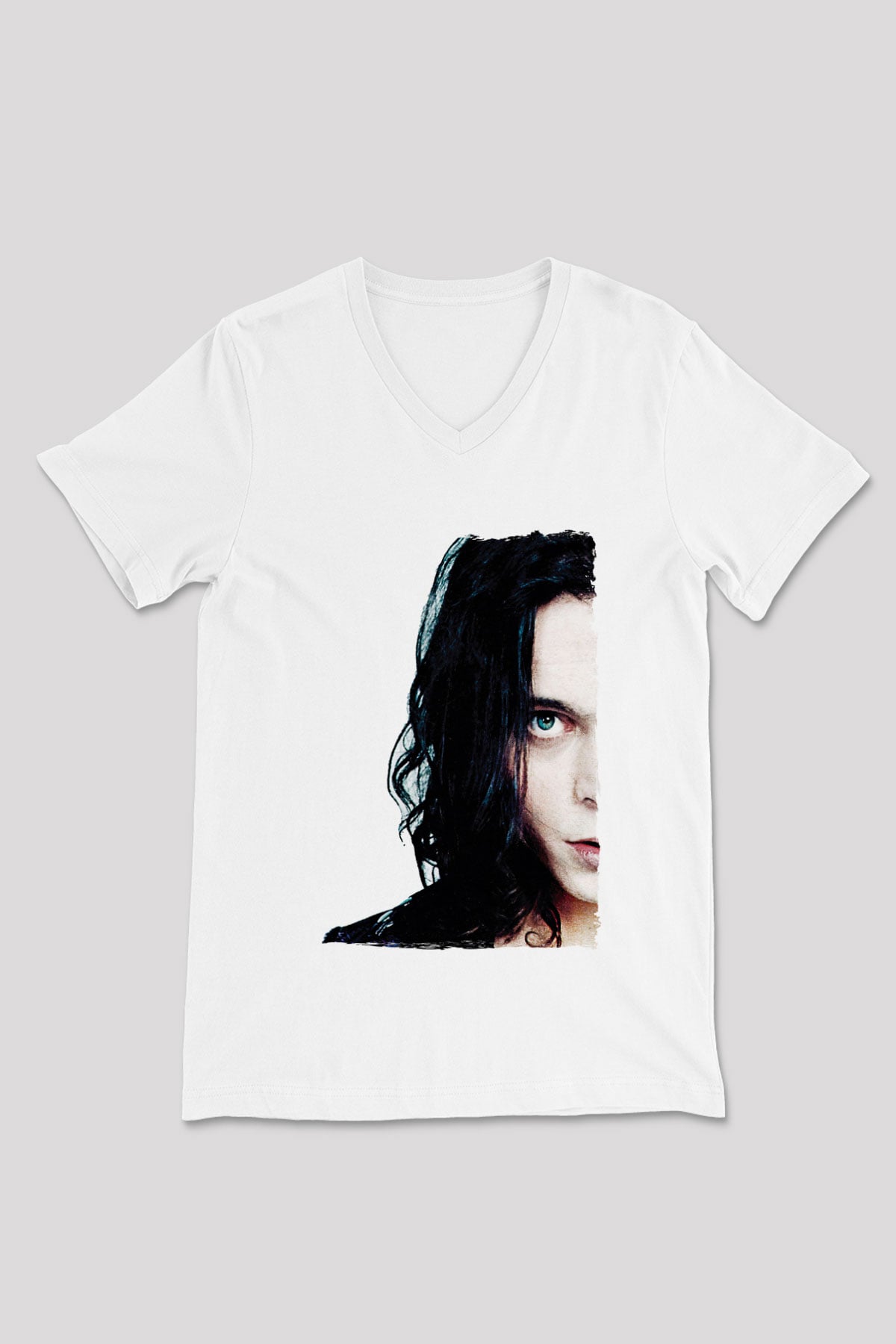 Ville Valo Baskılı Beyaz Unisex V Yaka Tişört - Tshirt