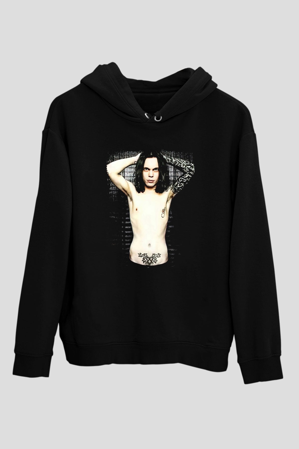 Ville Valo Baskılı Unisex Siyah Kapüşonlu Sweatshirt