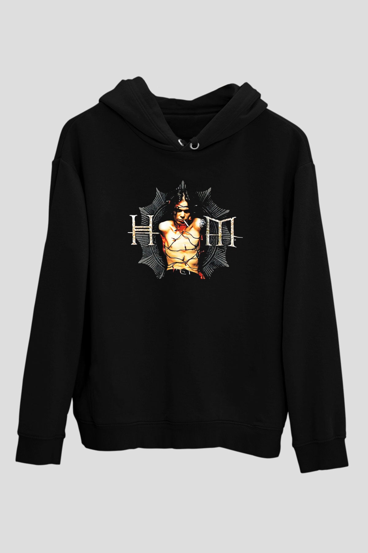 Ville Valo Baskılı Unisex Siyah Kapüşonlu Sweatshirt
