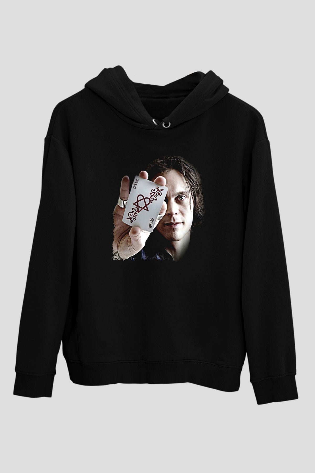 Ville Valo Baskılı Unisex Siyah Kapüşonlu Sweatshirt