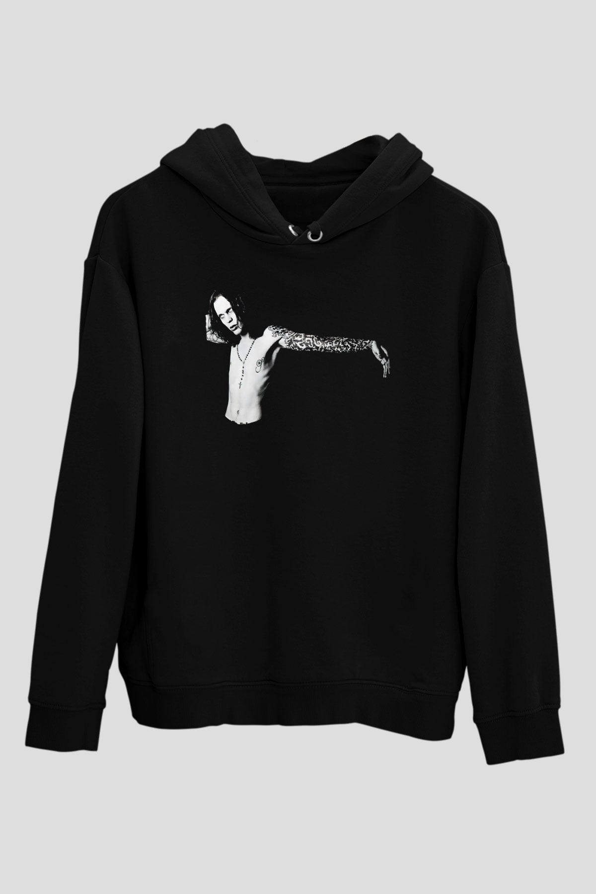 Ville Valo Baskılı Unisex Siyah Kapüşonlu Sweatshirt