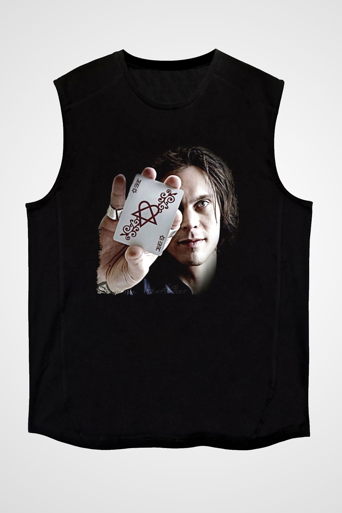 Ville Valo Baskılı Unisex Siyah Kolsuz Tişört - Tshirt