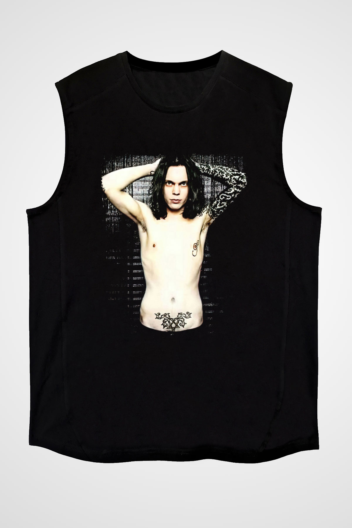 Ville Valo Baskılı Unisex Siyah Kolsuz Tişört - Tshirt