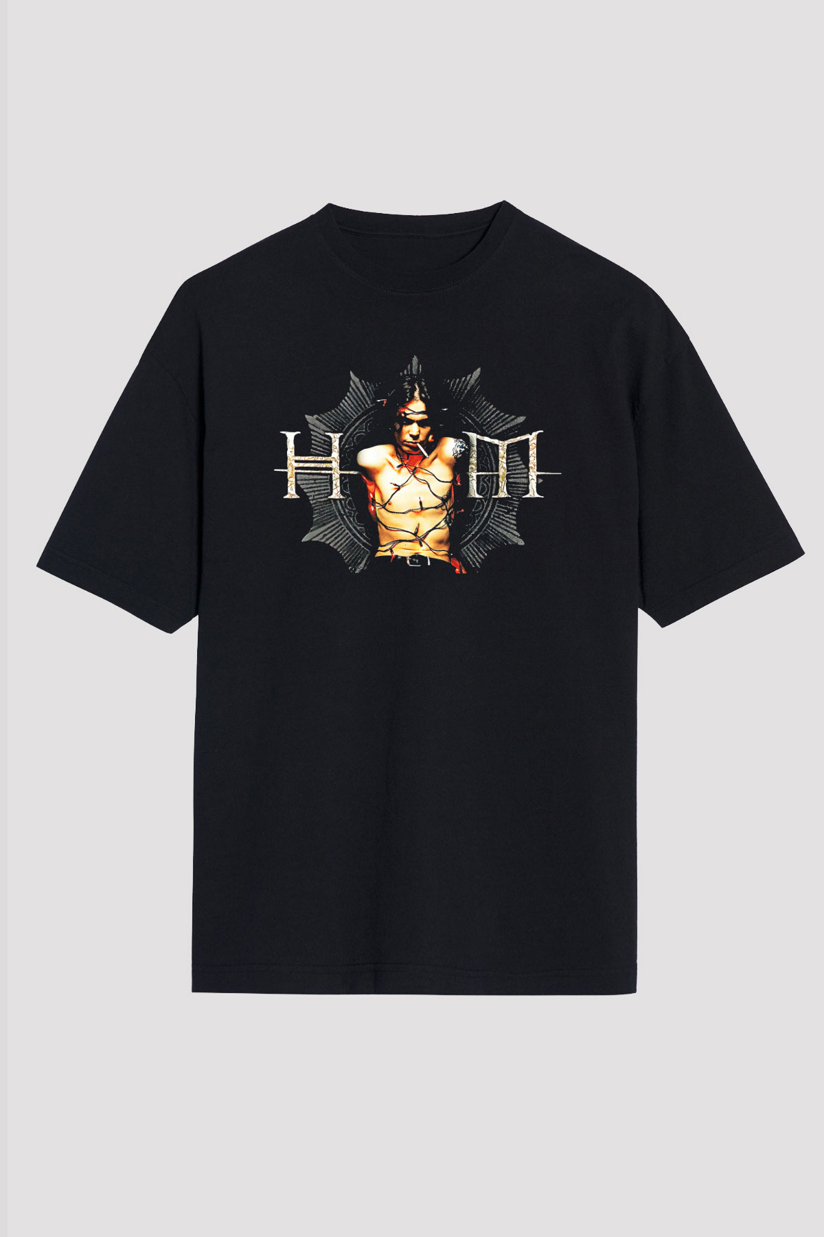 Ville Valo Baskılı Unisex Siyah Oversize Tişört - Tshirt