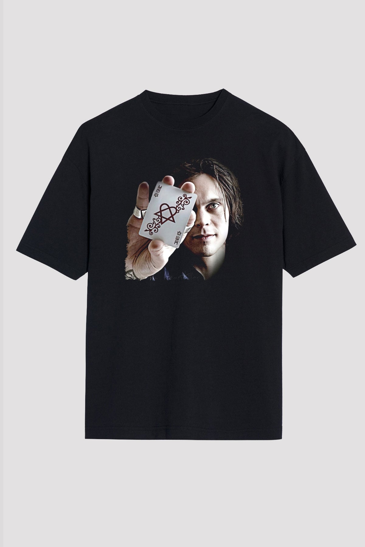 Ville Valo Baskılı Unisex Siyah Oversize Tişört - Tshirt