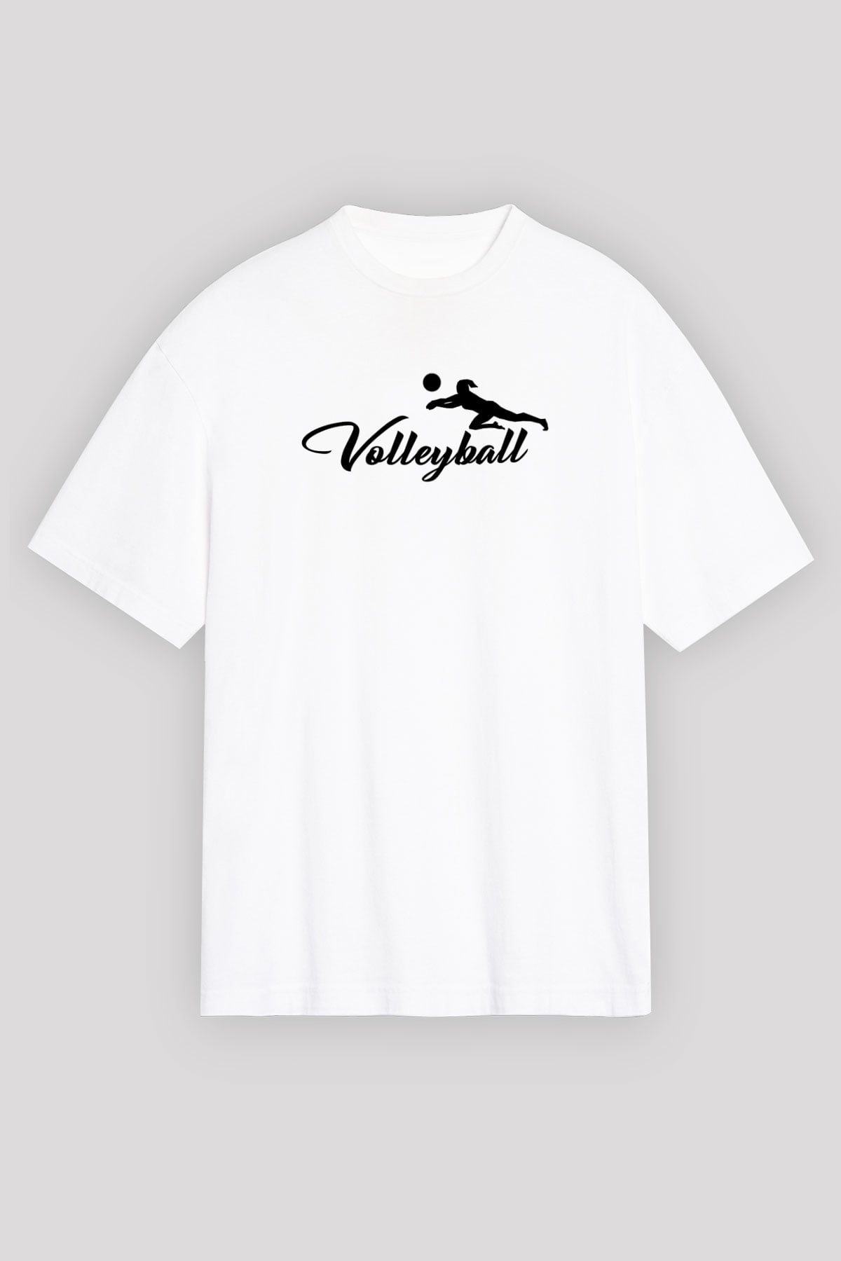 Voleybol Baskılı Unisex Beyaz Oversize Tişört - Tshirt